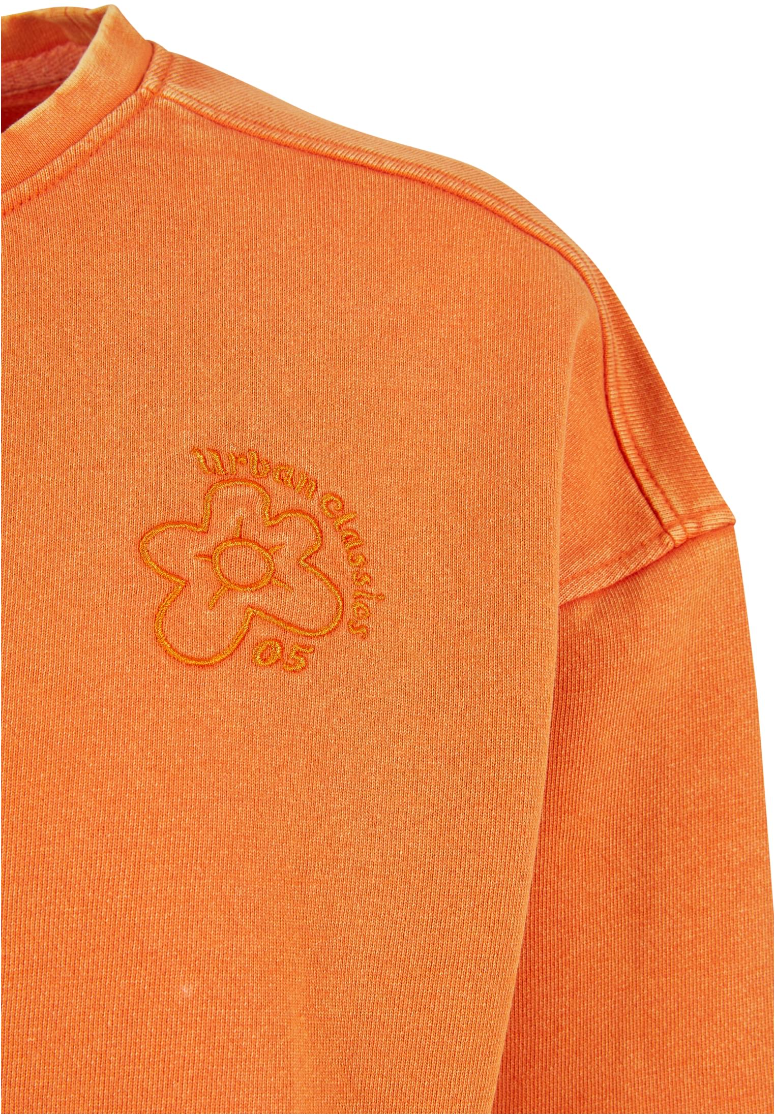 Ladies Cropped Flower Embroidery Terry Crewneck | vintageorange