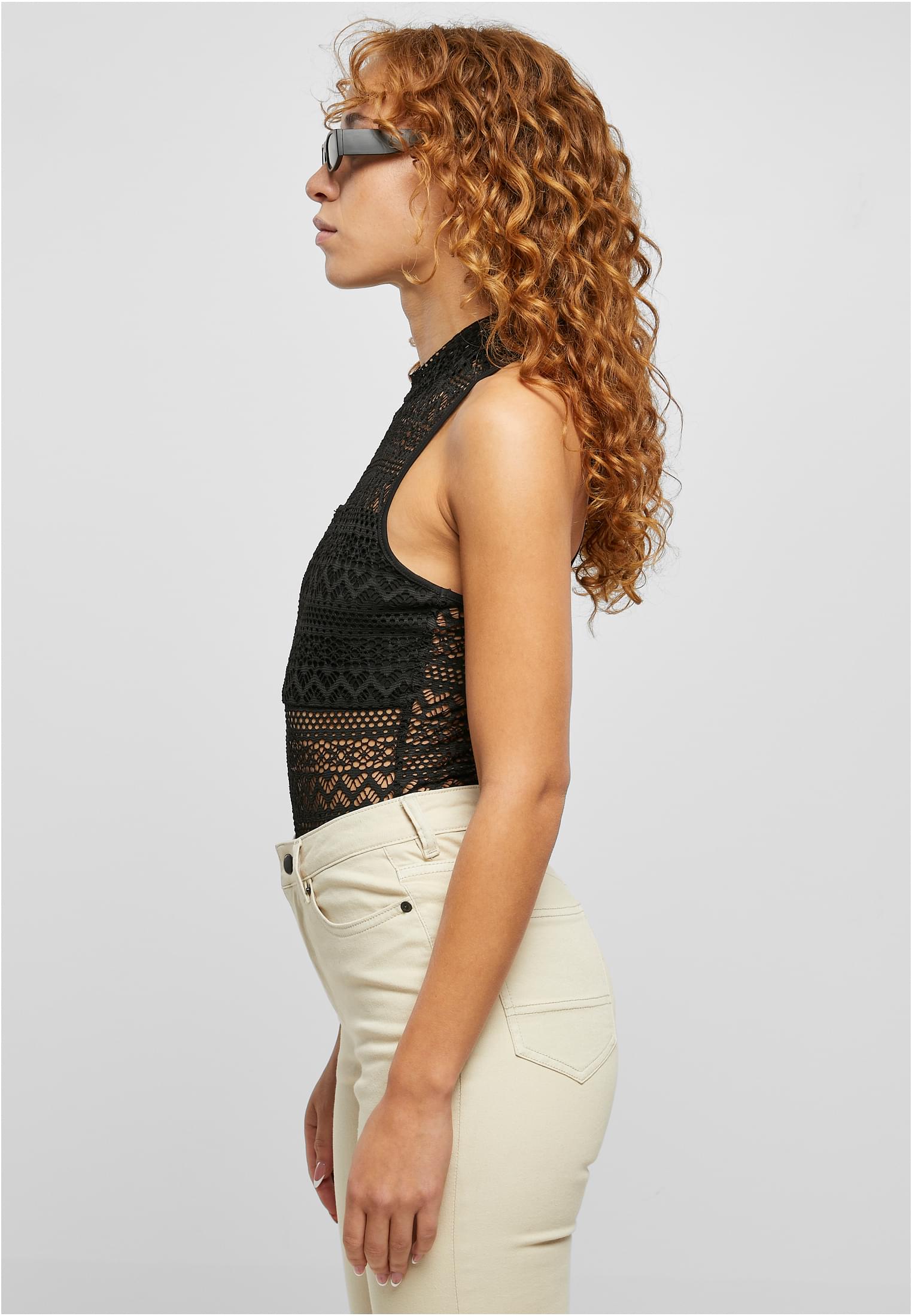 Ladies Crochet Jersey Turtleneck Body | black