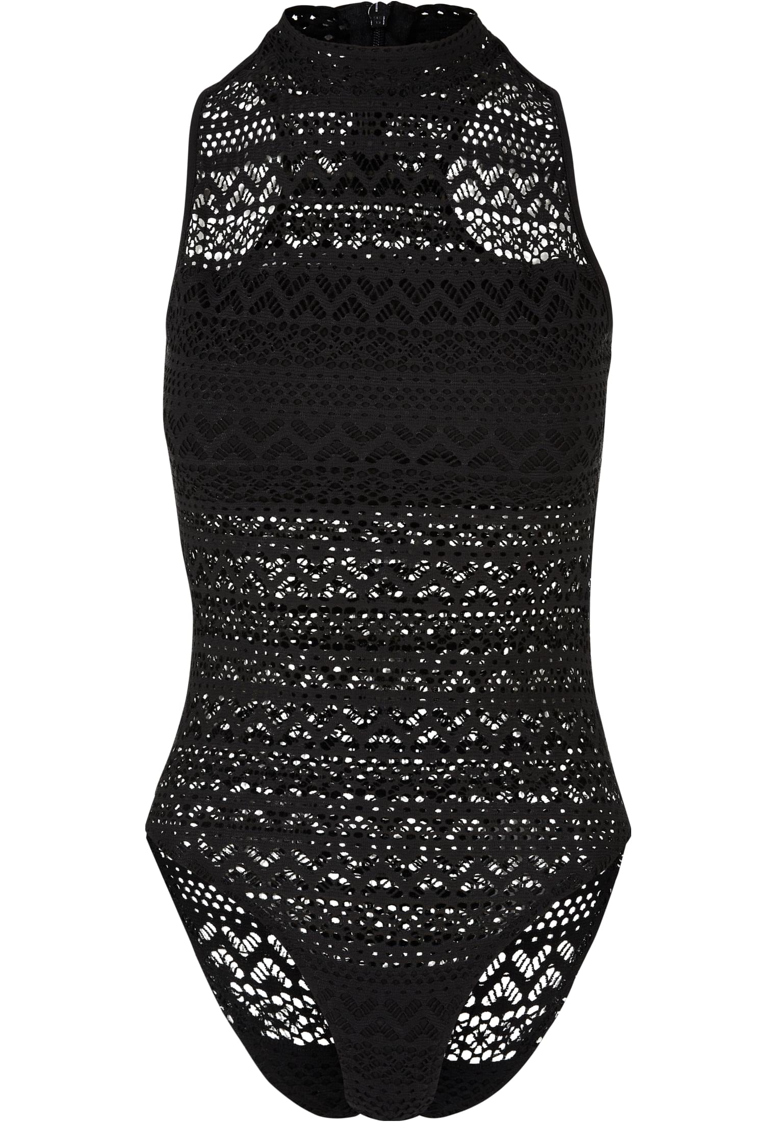 Ladies Crochet Jersey Turtleneck Body | black