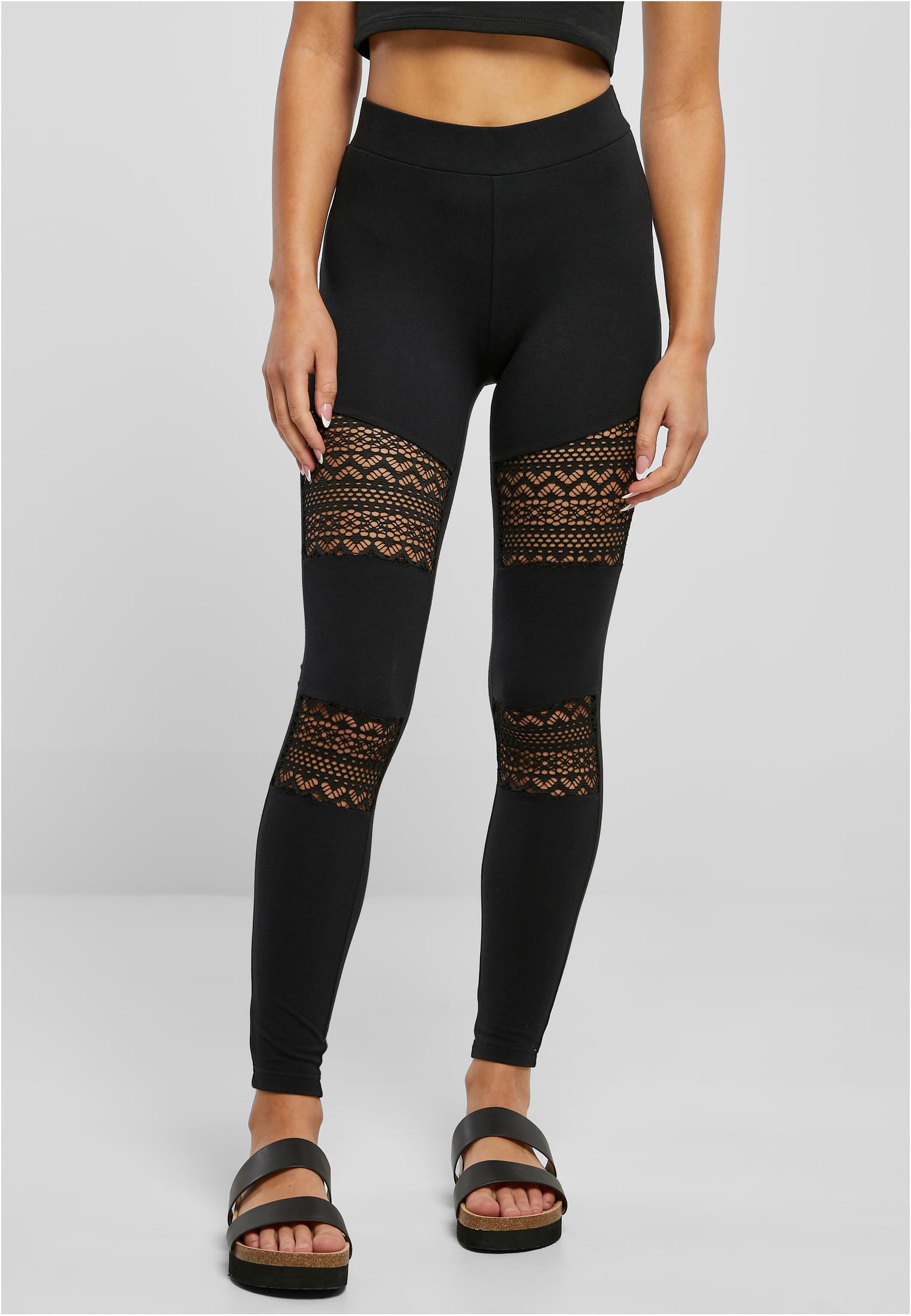 Ladies Crochet Lace Inset Leggings | black