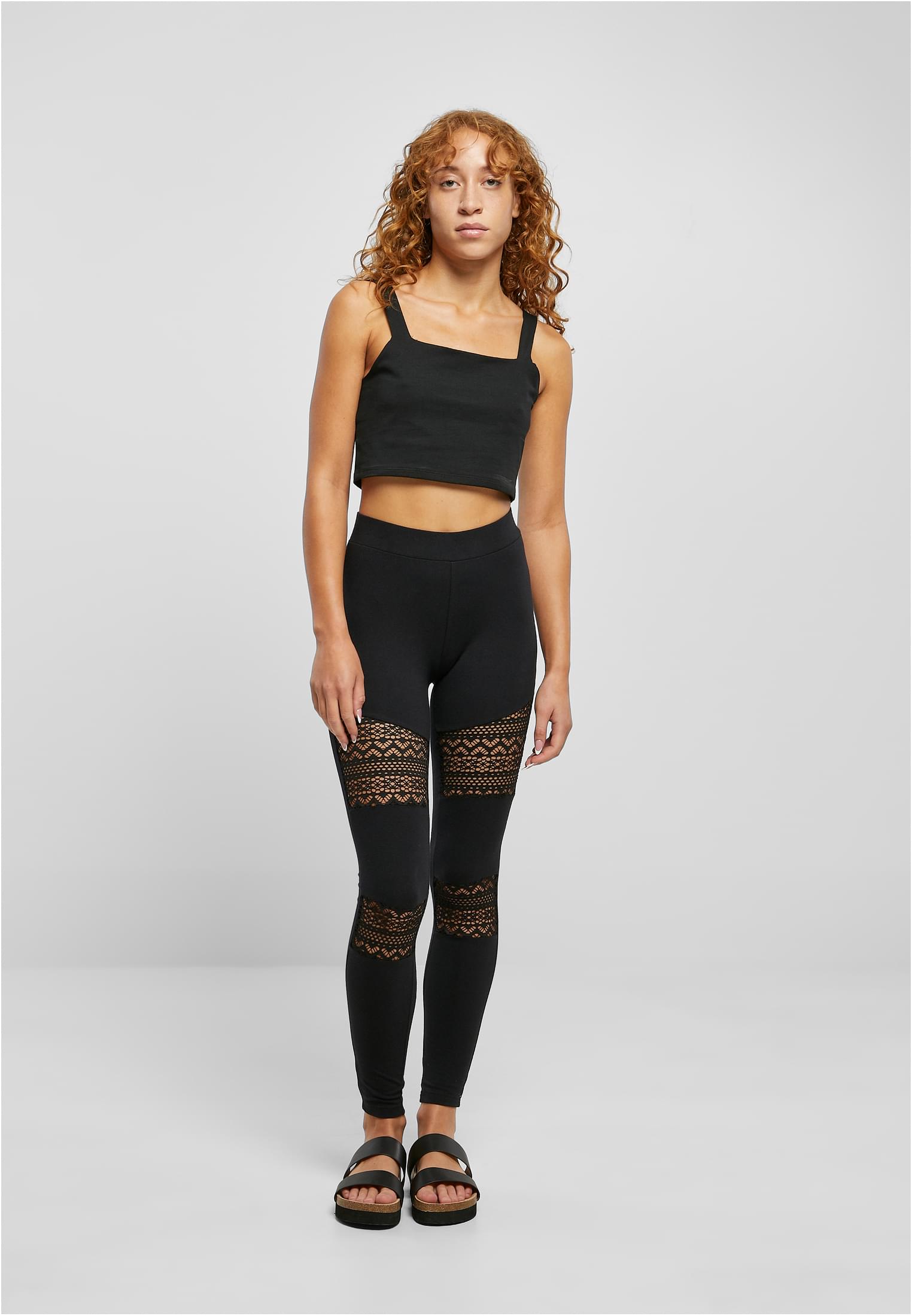 Ladies Crochet Lace Inset Leggings | black