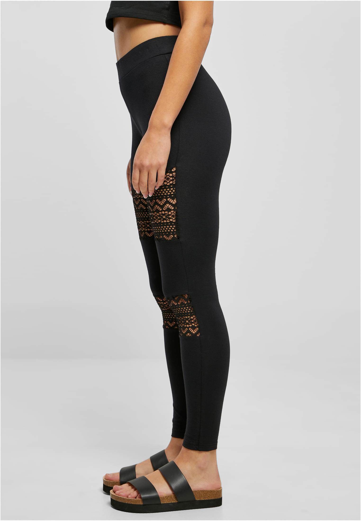 Ladies Crochet Lace Inset Leggings | black