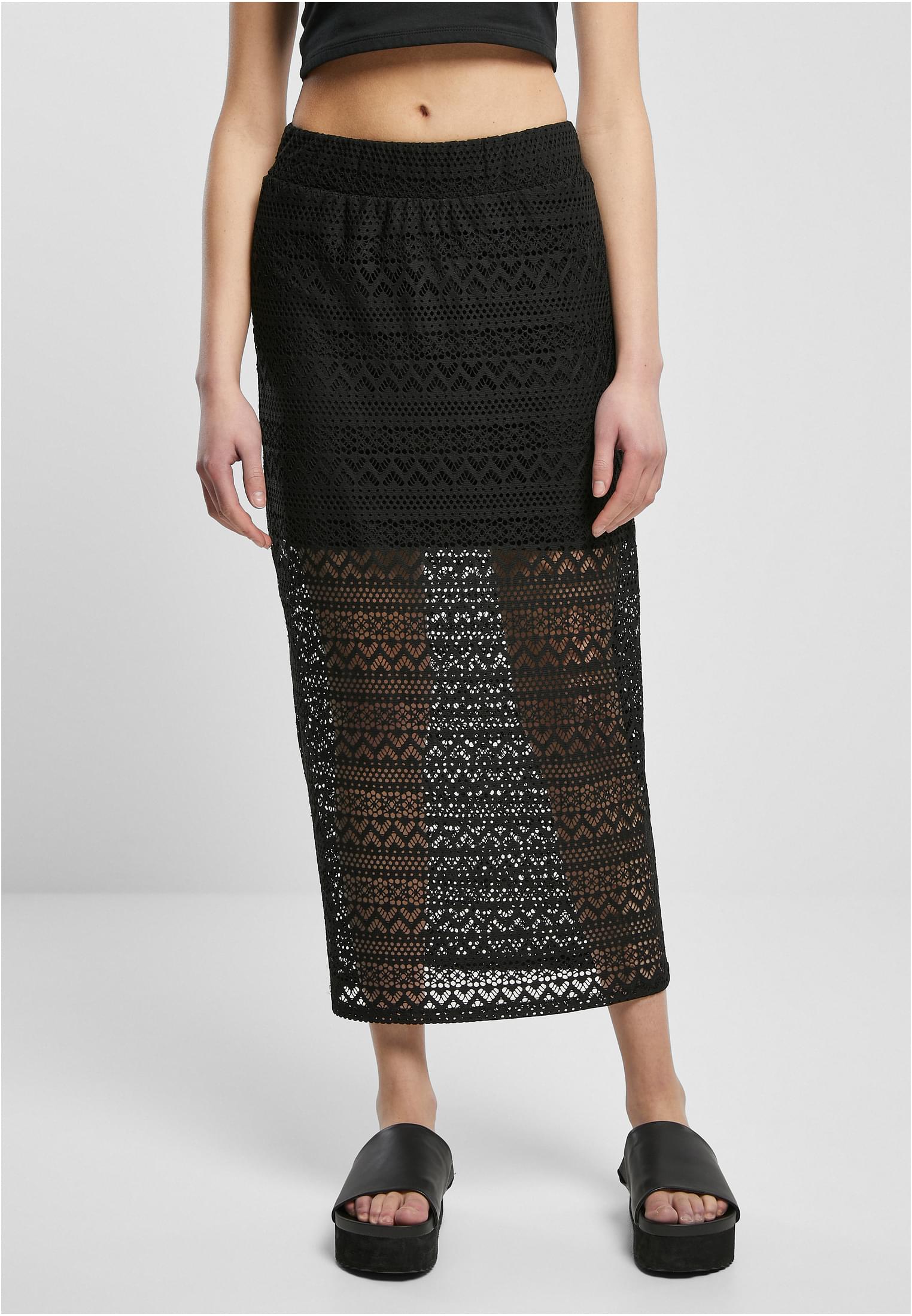 Ladies Stretch Crochet Lace Midi Skirt | black