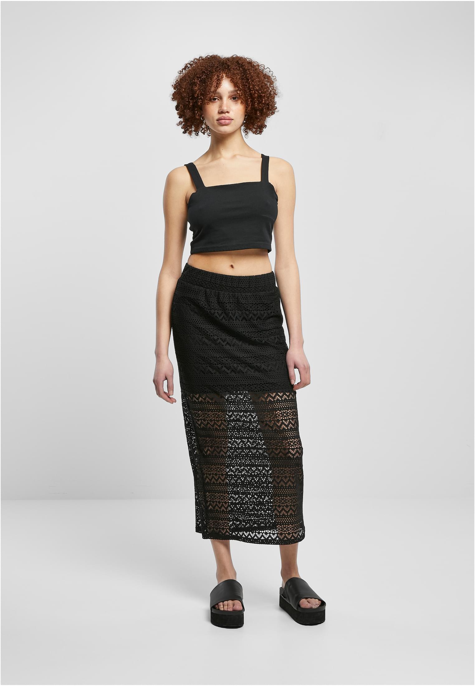 Ladies Stretch Crochet Lace Midi Skirt | black