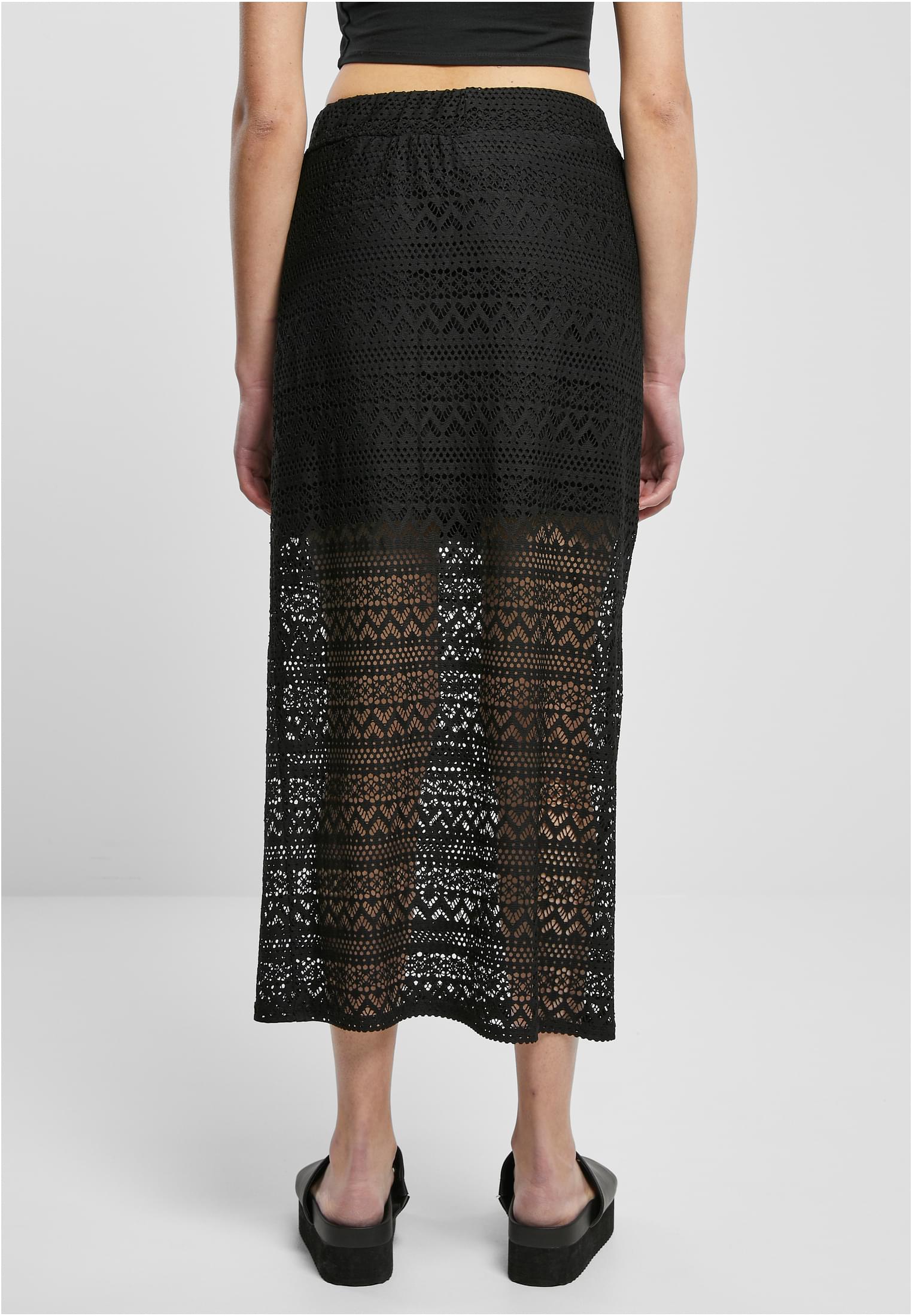 Ladies Stretch Crochet Lace Midi Skirt | black