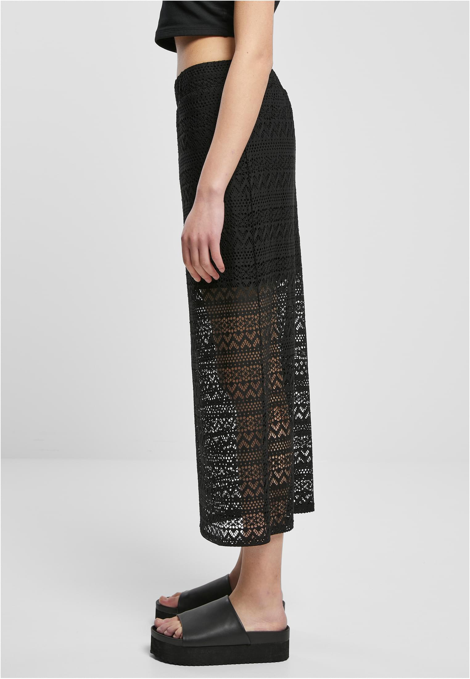 Ladies Stretch Crochet Lace Midi Skirt | black