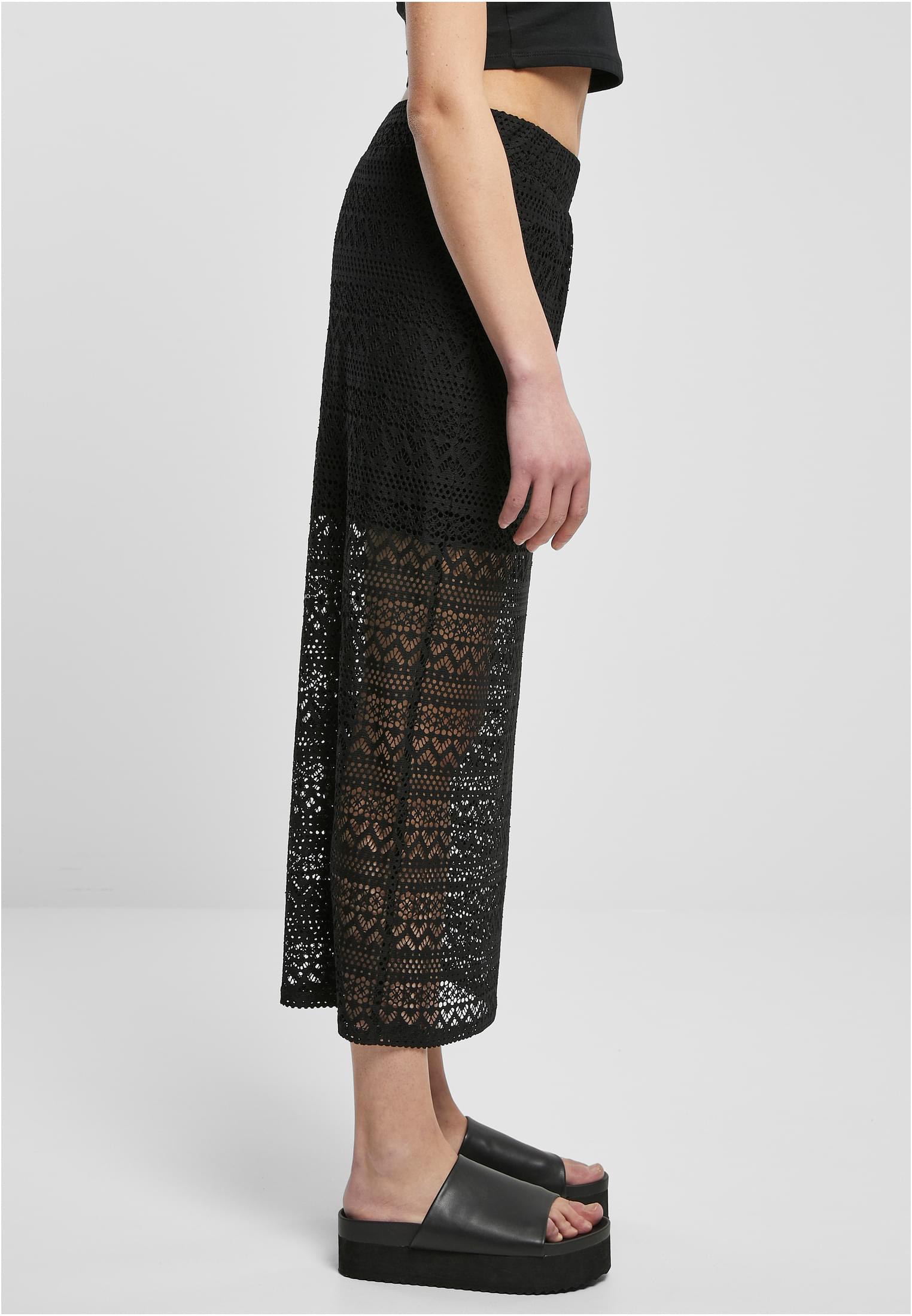 Ladies Stretch Crochet Lace Midi Skirt | black