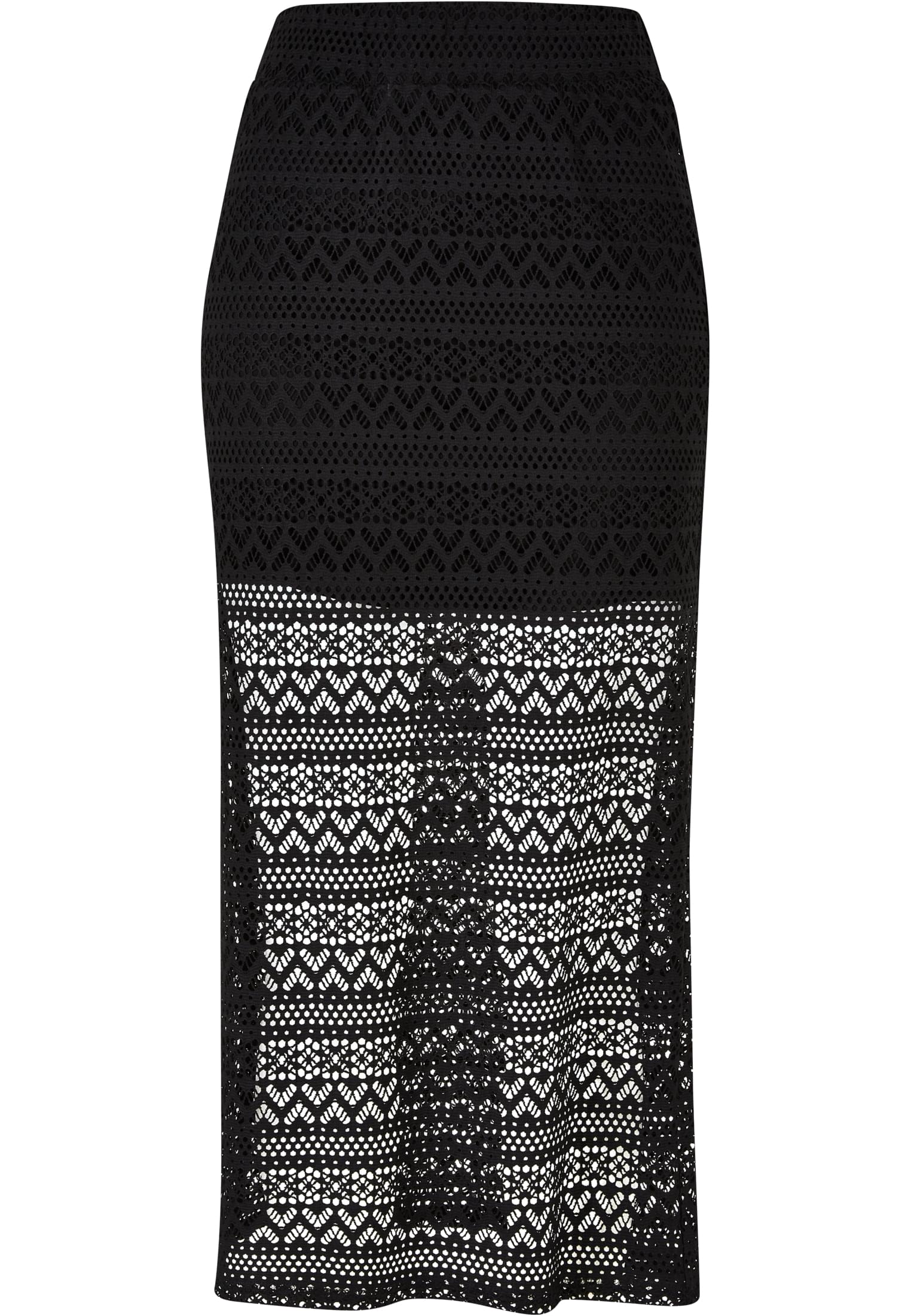 Ladies Stretch Crochet Lace Midi Skirt | black