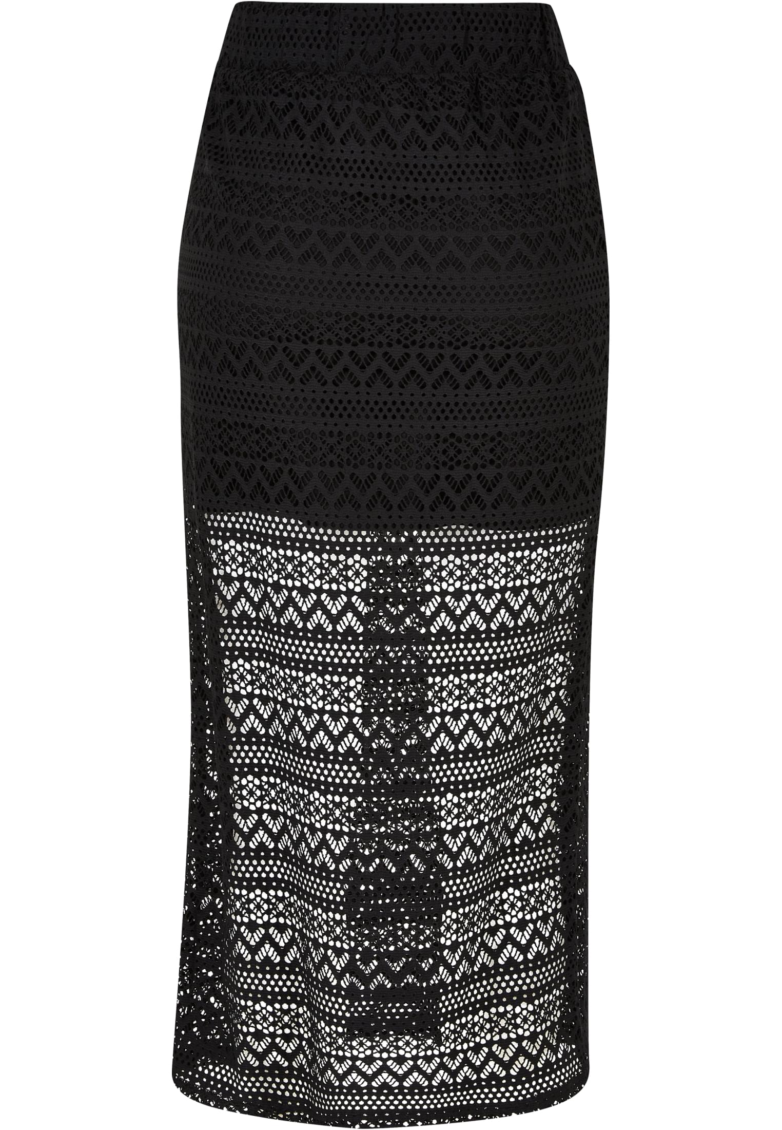 Ladies Stretch Crochet Lace Midi Skirt | black