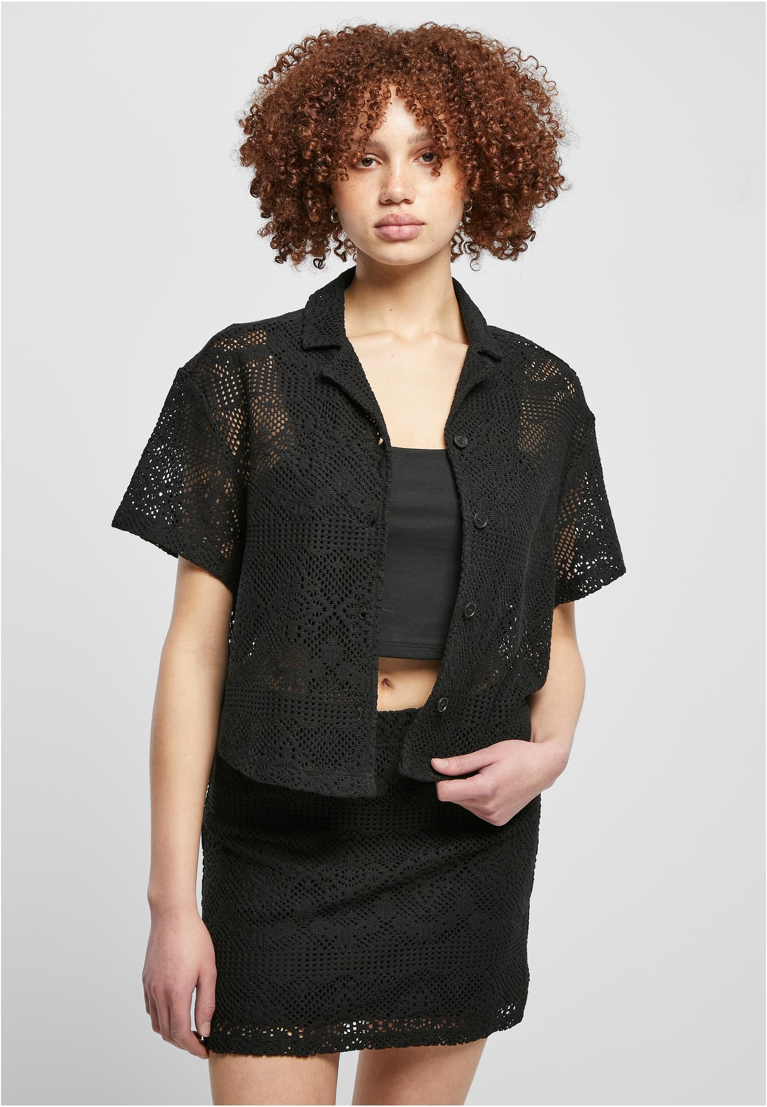 Ladies Crochet Lace Resort Shirt | black