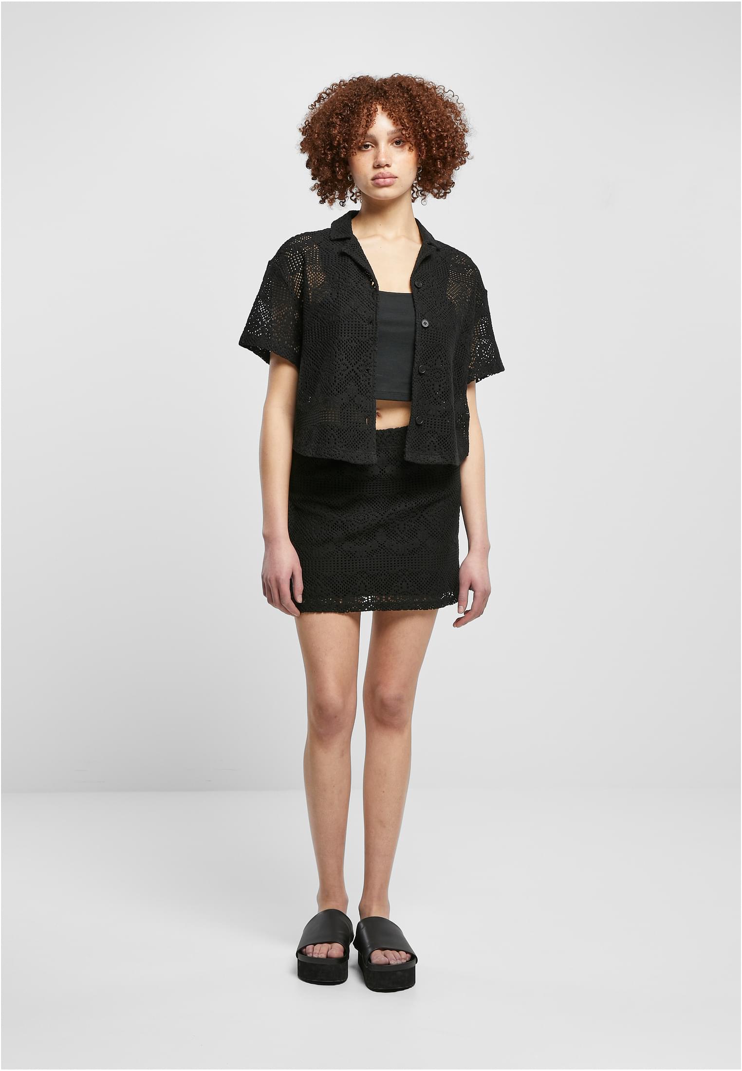 Ladies Crochet Lace Resort Shirt | black