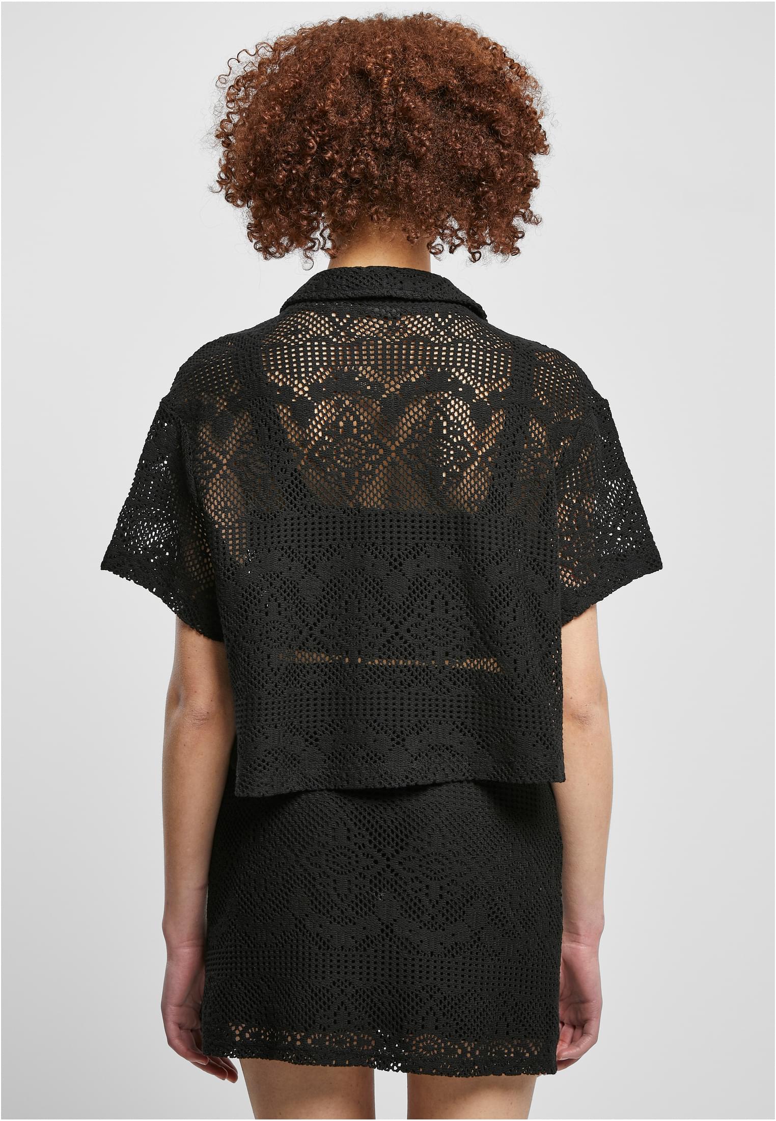 Ladies Crochet Lace Resort Shirt | black