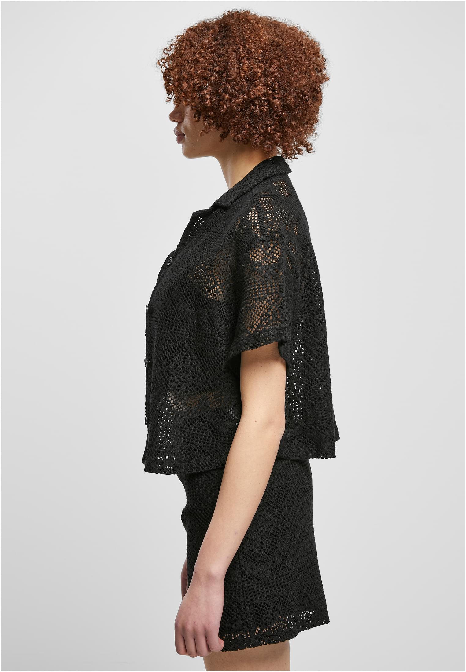 Ladies Crochet Lace Resort Shirt | black