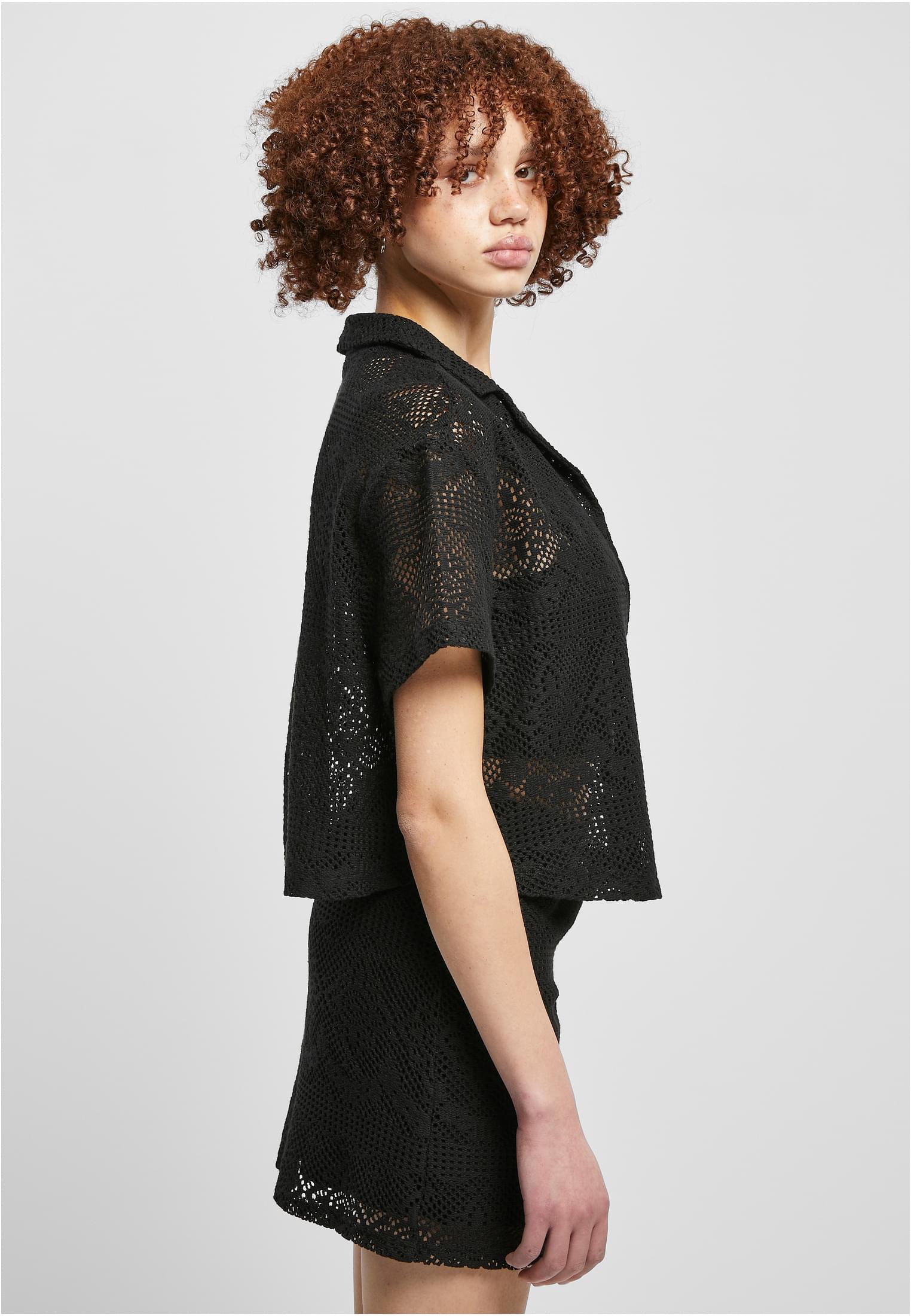 Ladies Crochet Lace Resort Shirt | black