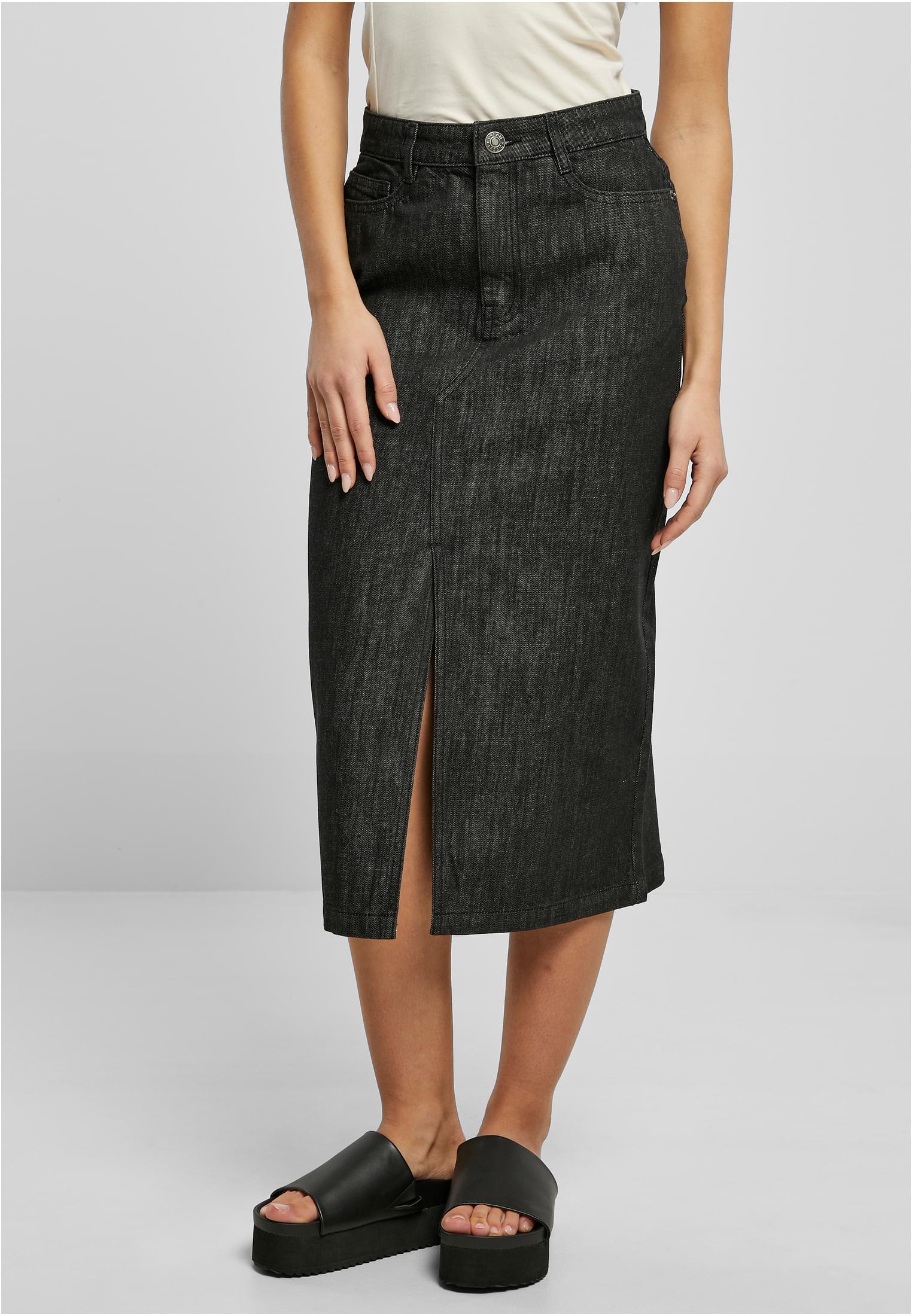 Ladies Midi Denim Skirt | black washed