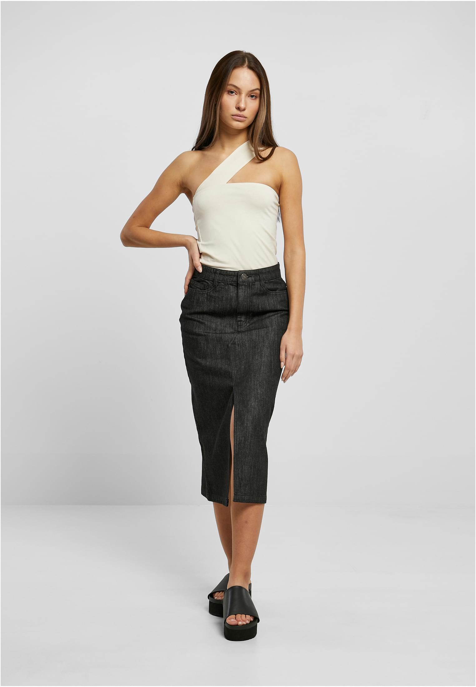 Ladies Midi Denim Skirt | black washed