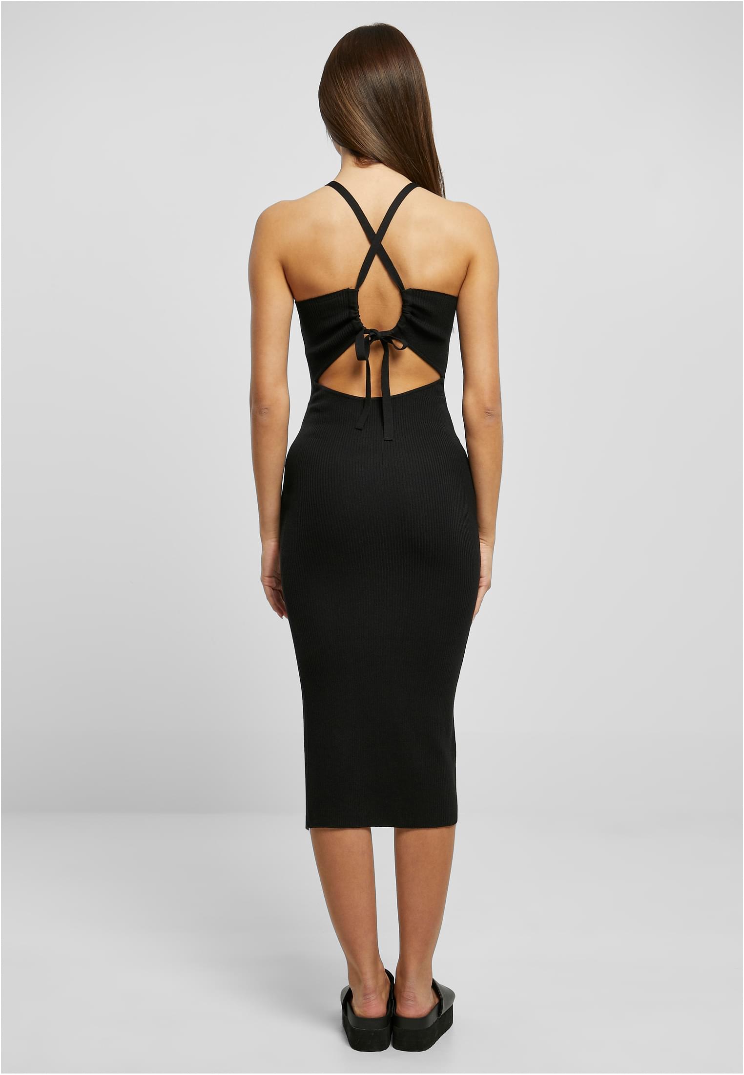 Ladies Midi Rib Knit Crossed Back Dress | black