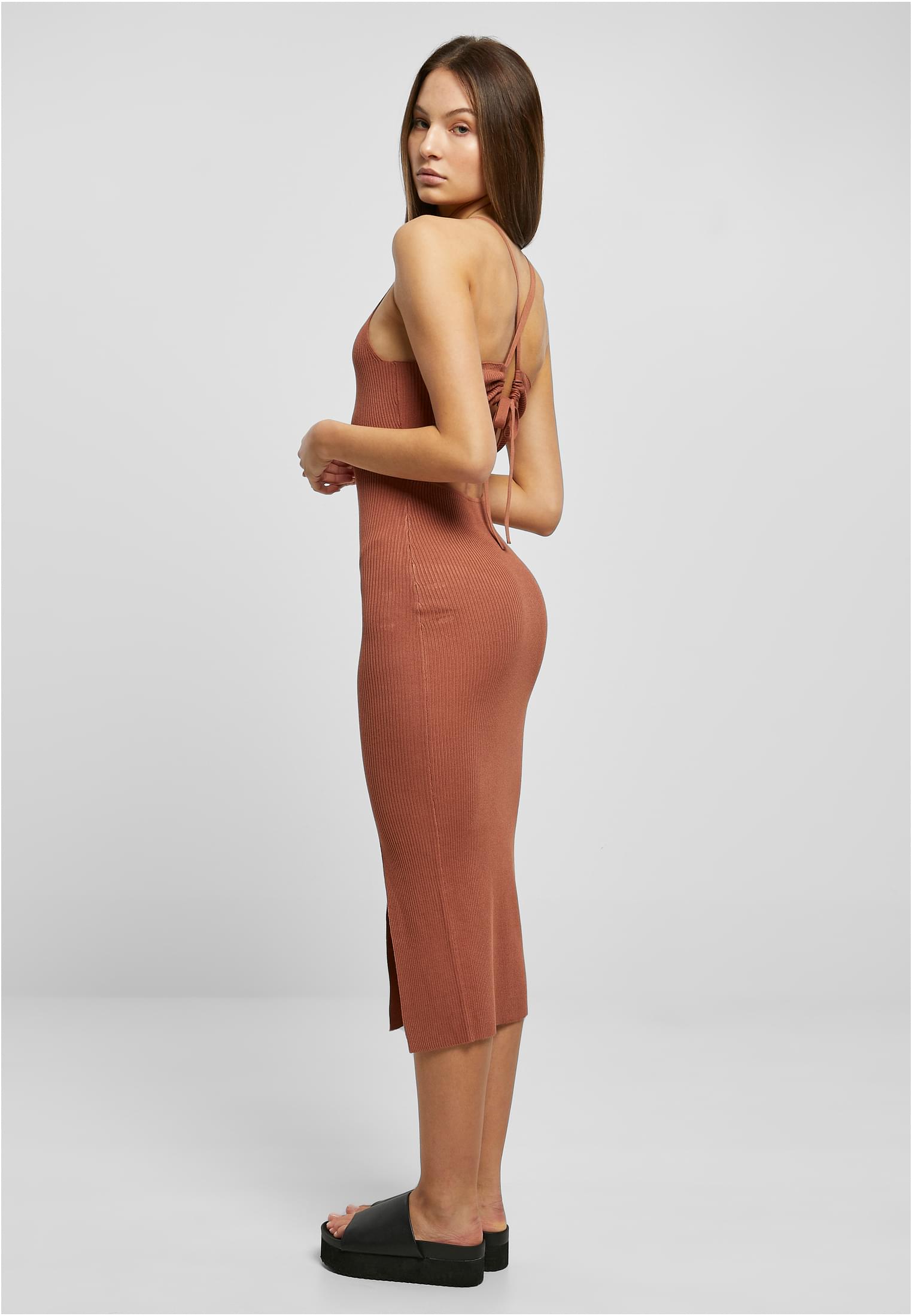 Ladies Midi Rib Knit Crossed Back Dress | terracotta