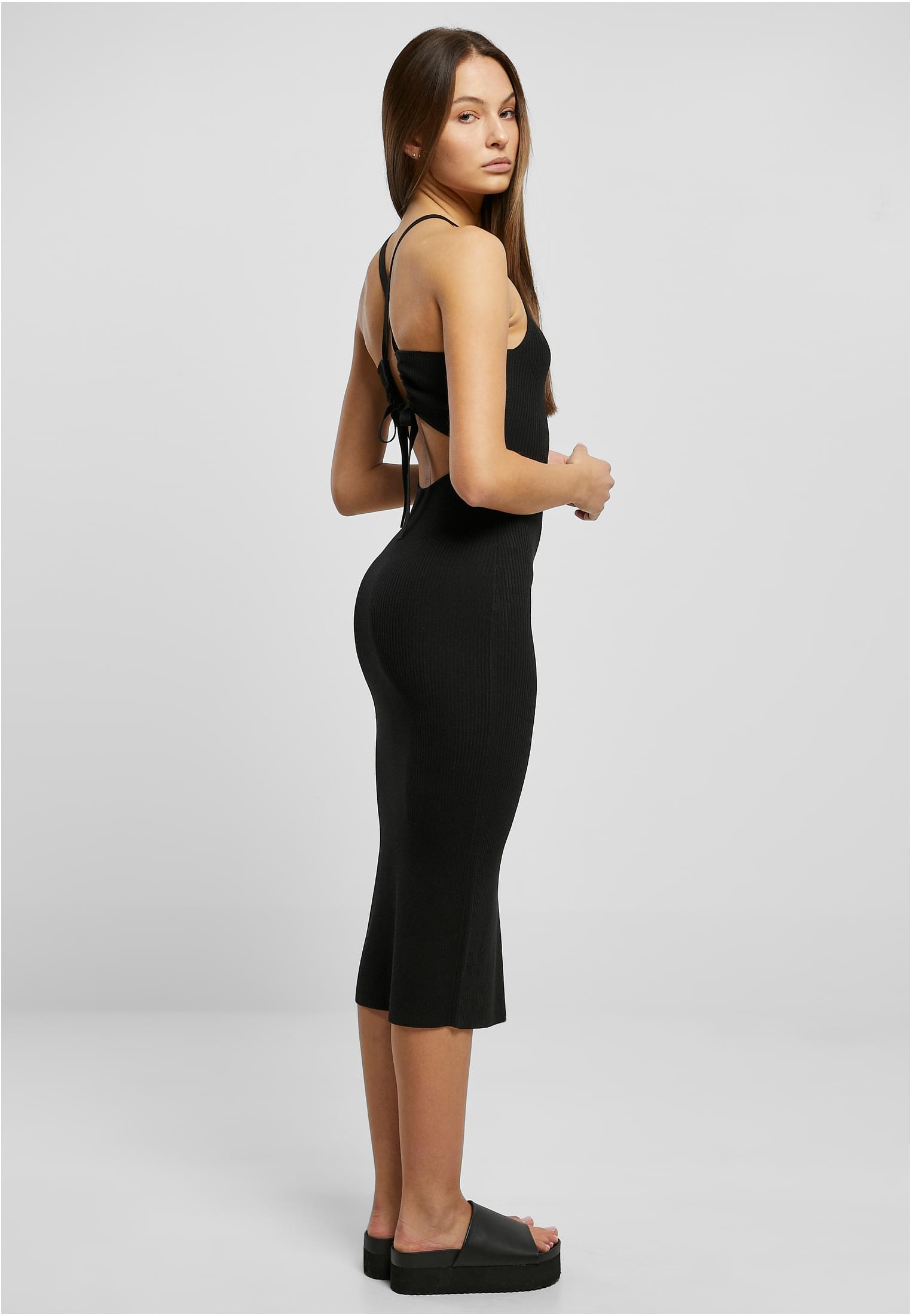 Ladies Midi Rib Knit Crossed Back Dress | black