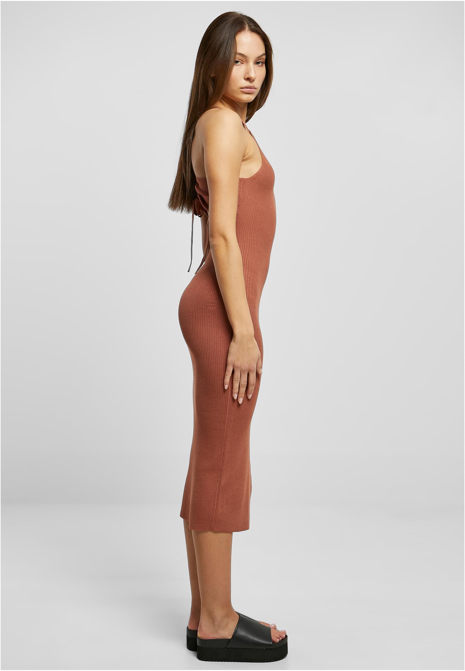 Ladies Midi Rib Knit Crossed Back Dress | terracotta