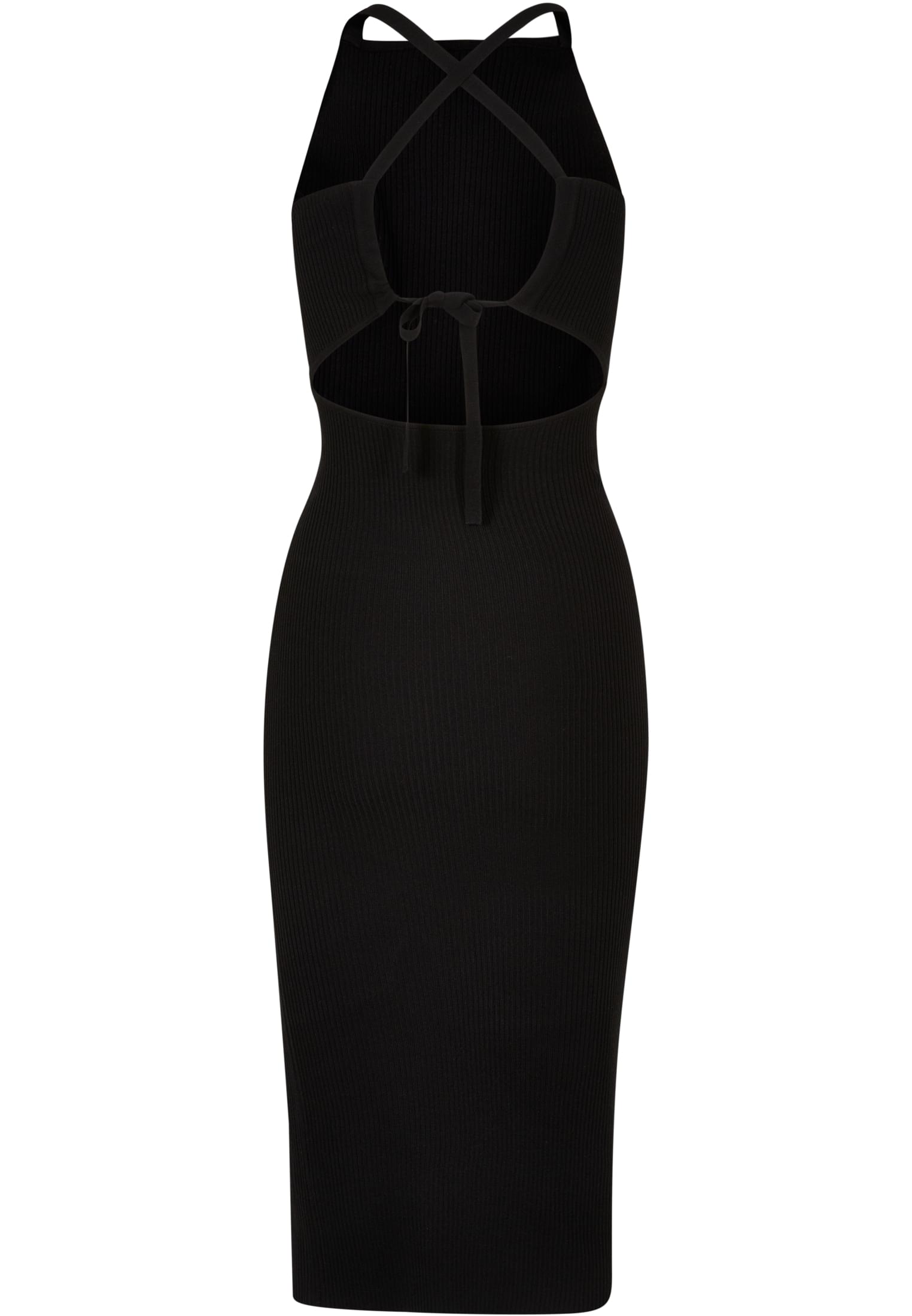 Ladies Midi Rib Knit Crossed Back Dress | black