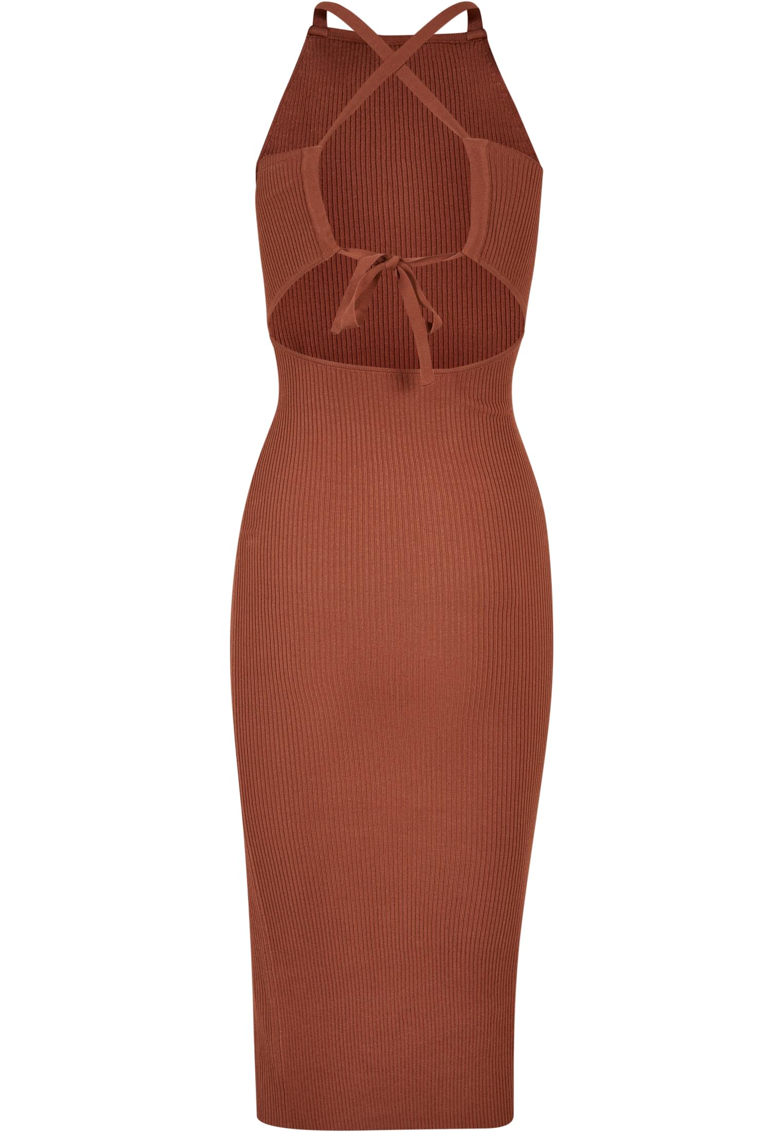 Ladies Midi Rib Knit Crossed Back Dress | terracotta