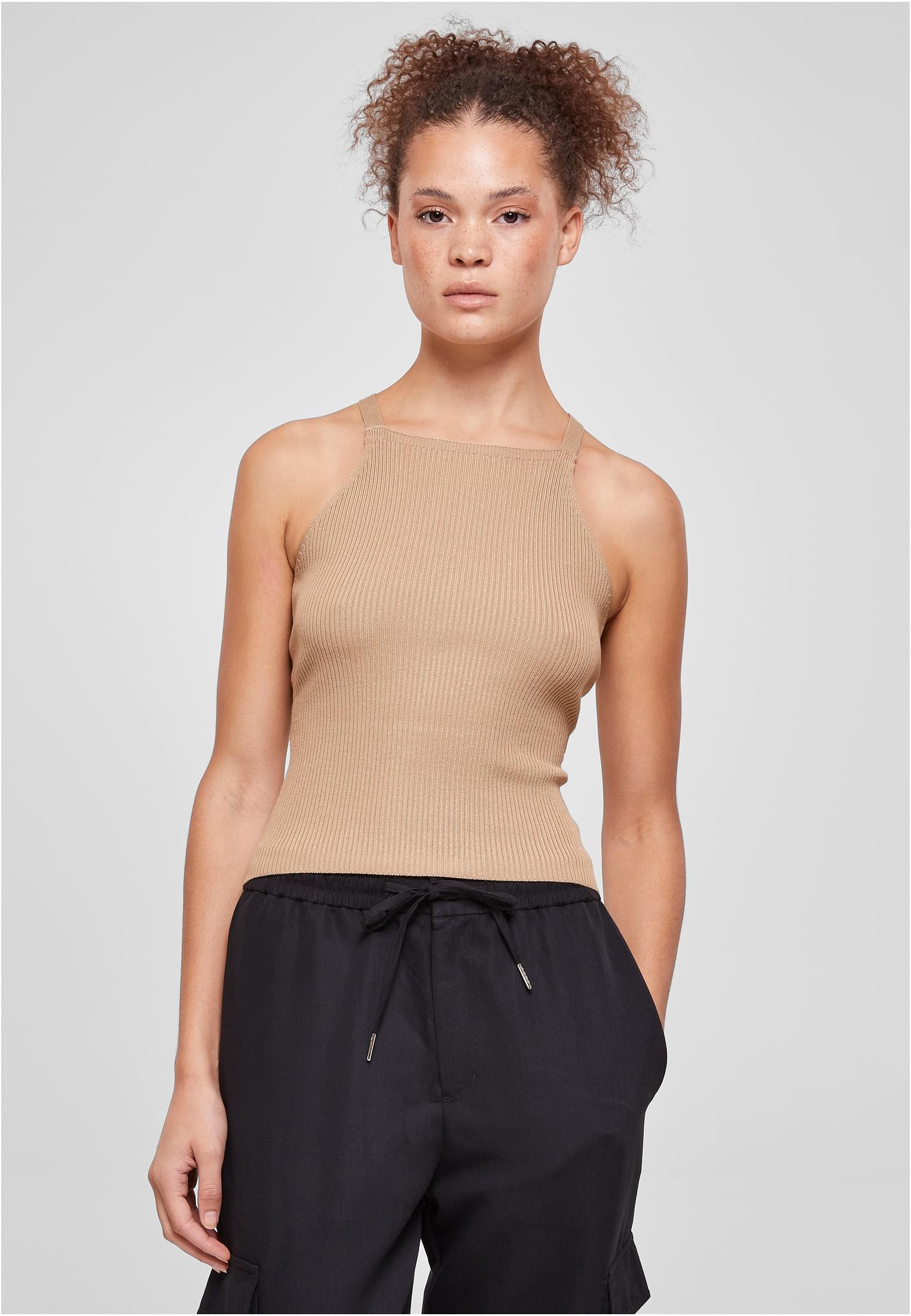 Ladies Rib Knit Crossed Back Top | unionbeige