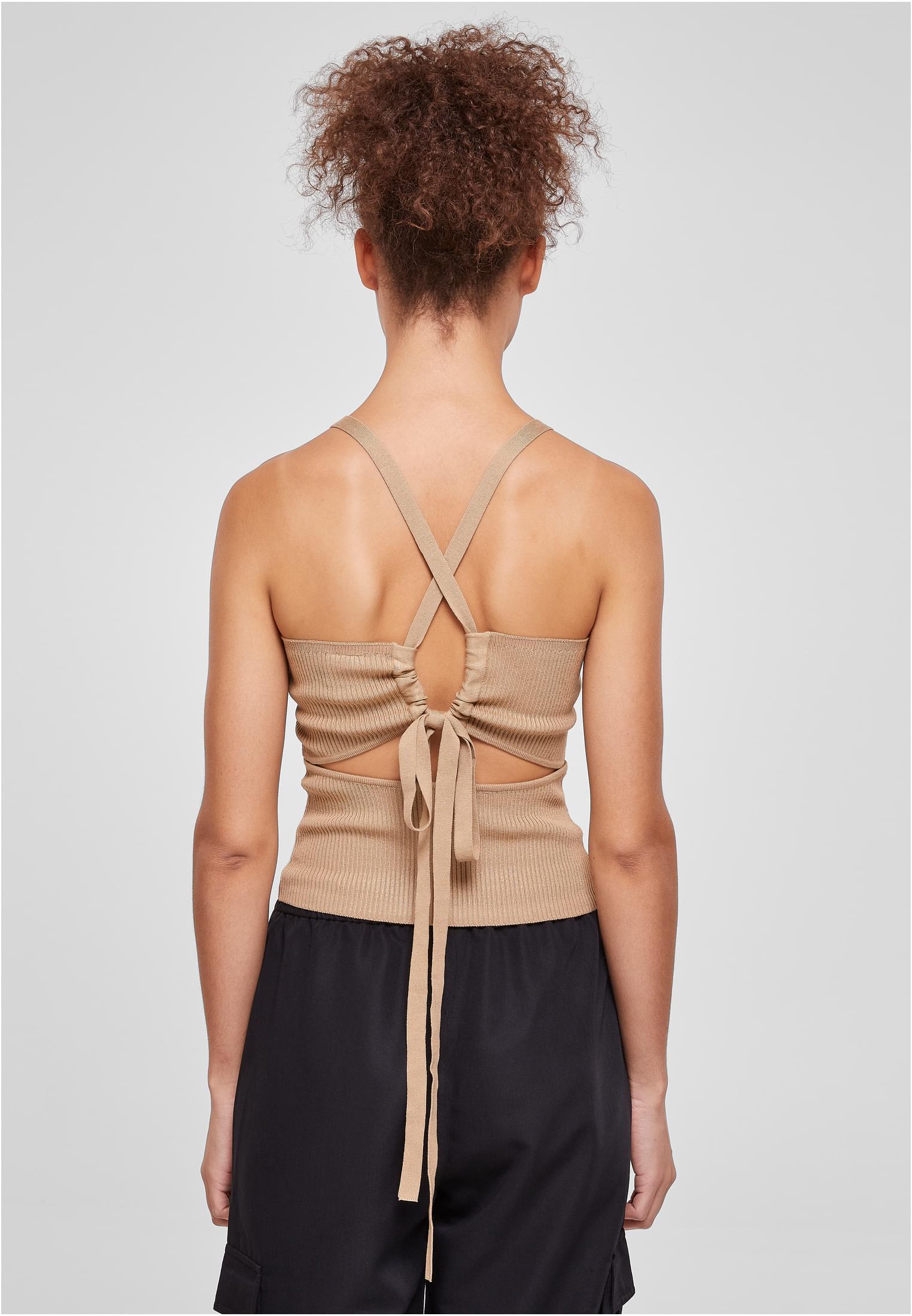 Ladies Rib Knit Crossed Back Top | unionbeige