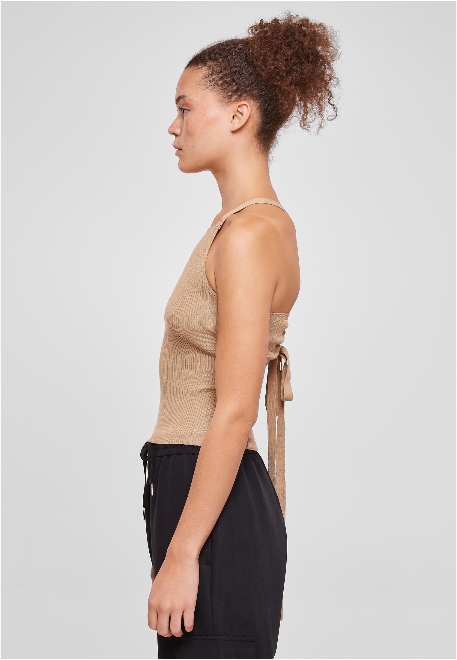 Ladies Rib Knit Crossed Back Top | unionbeige