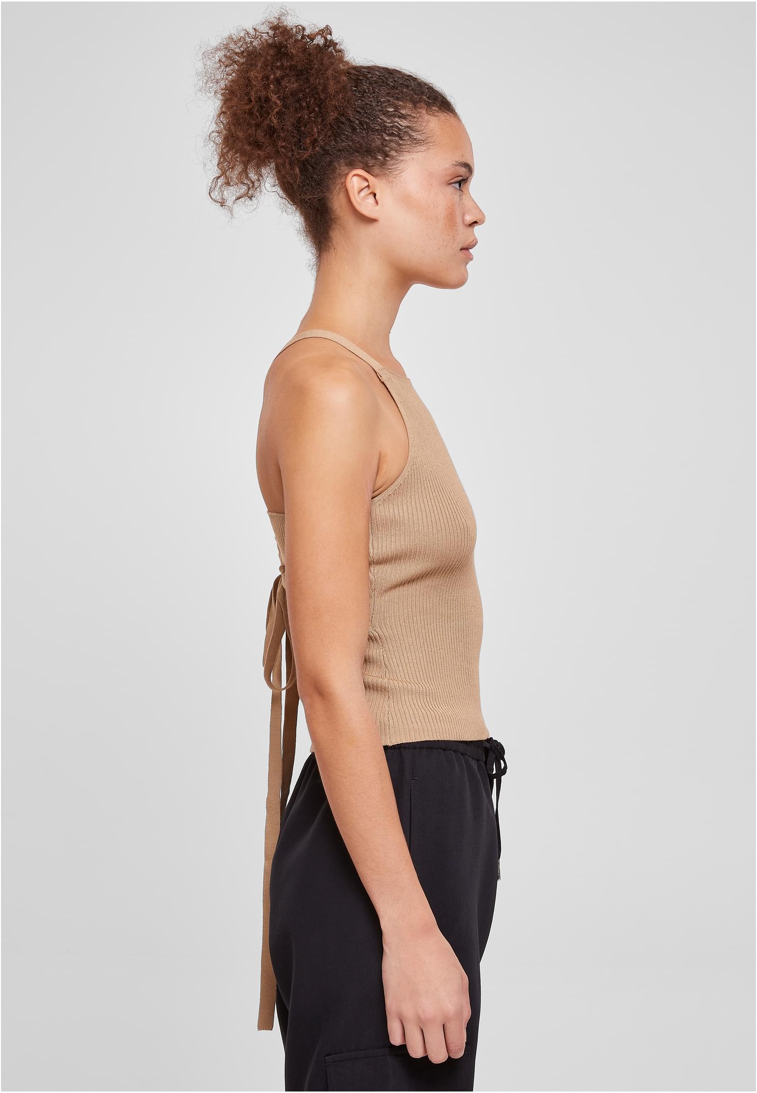 Ladies Rib Knit Crossed Back Top | unionbeige