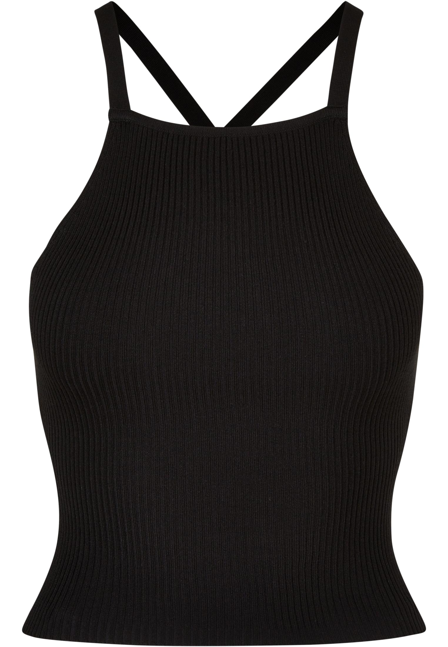 Ladies Rib Knit Crossed Back Top | black