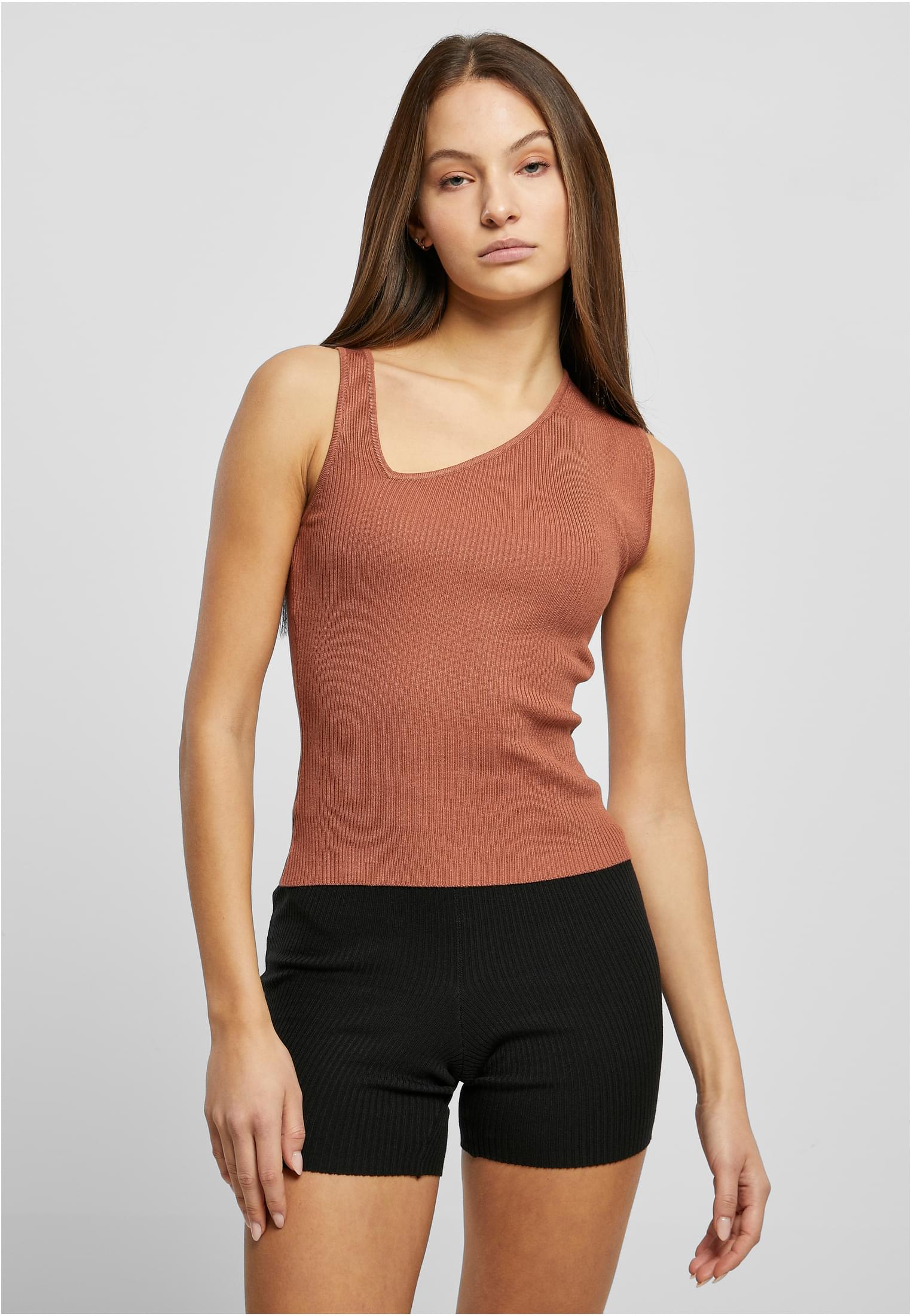 Ladies Rib Knit Asymmetric Top | terracotta