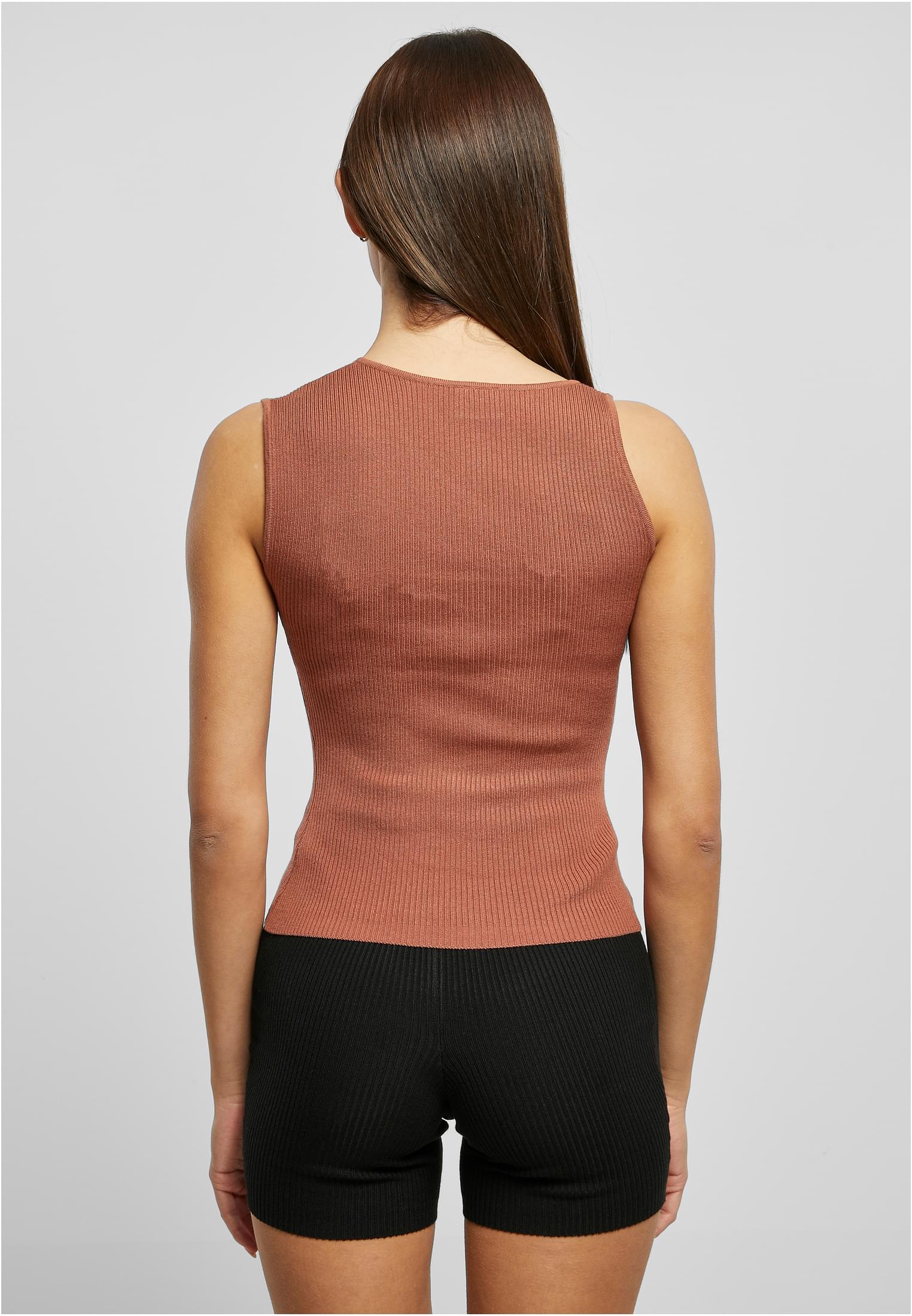 Ladies Rib Knit Asymmetric Top | terracotta