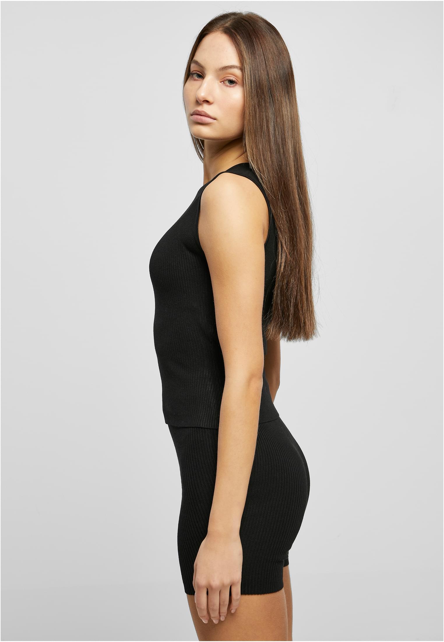 Ladies Rib Knit Asymmetric Top | black