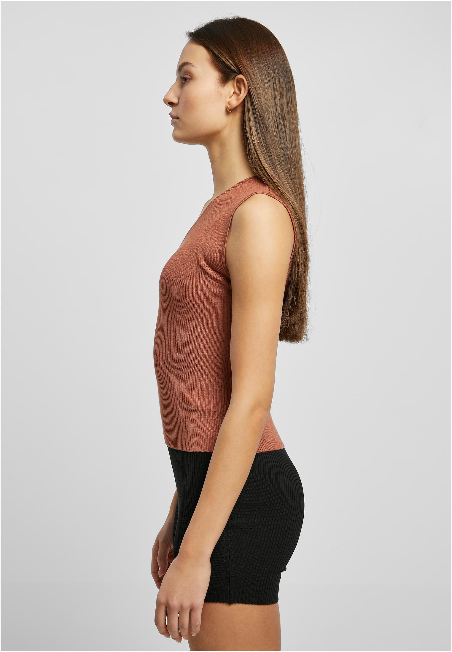 Ladies Rib Knit Asymmetric Top | terracotta