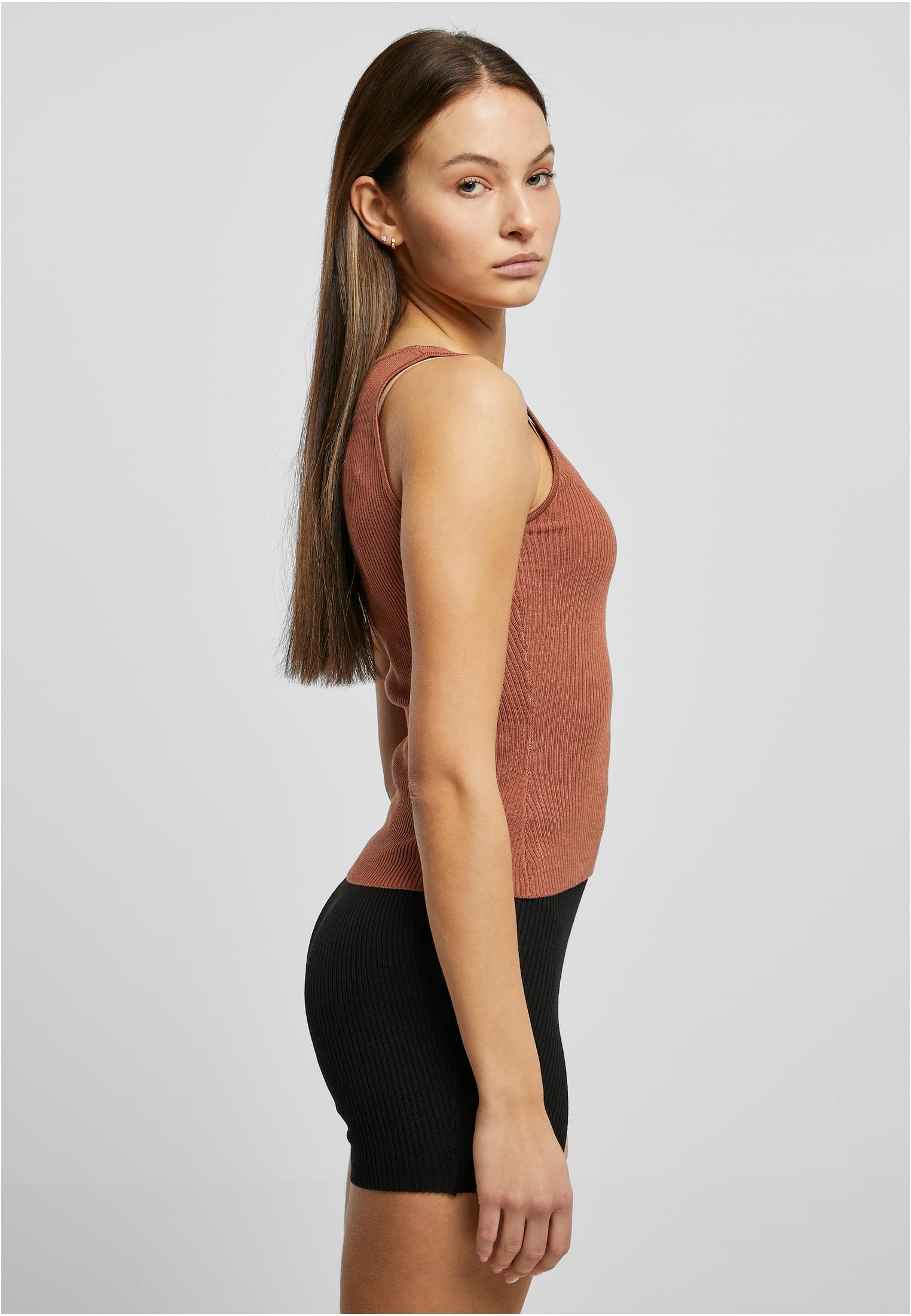 Ladies Rib Knit Asymmetric Top | terracotta