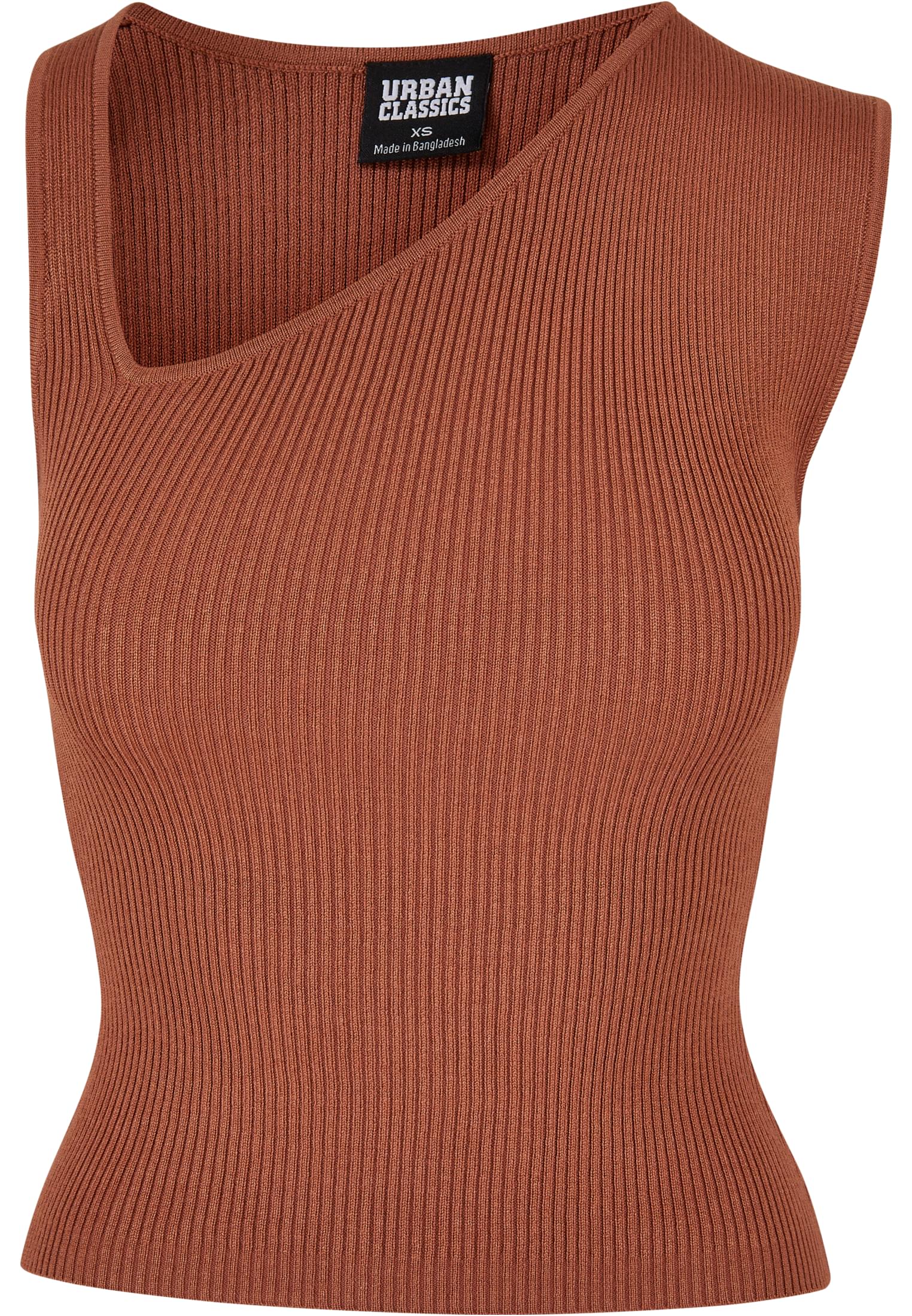 Ladies Rib Knit Asymmetric Top | terracotta