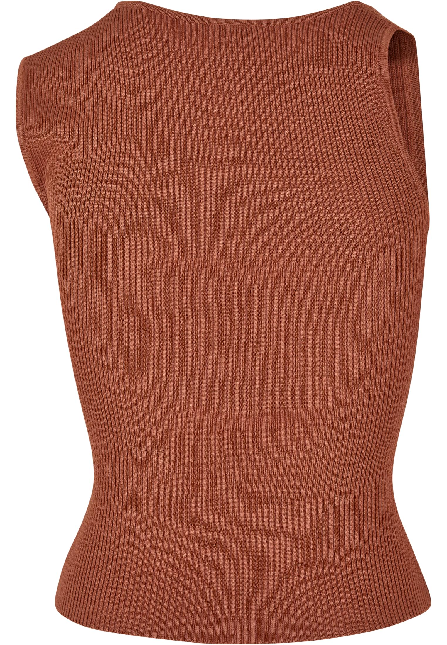 Ladies Rib Knit Asymmetric Top | terracotta