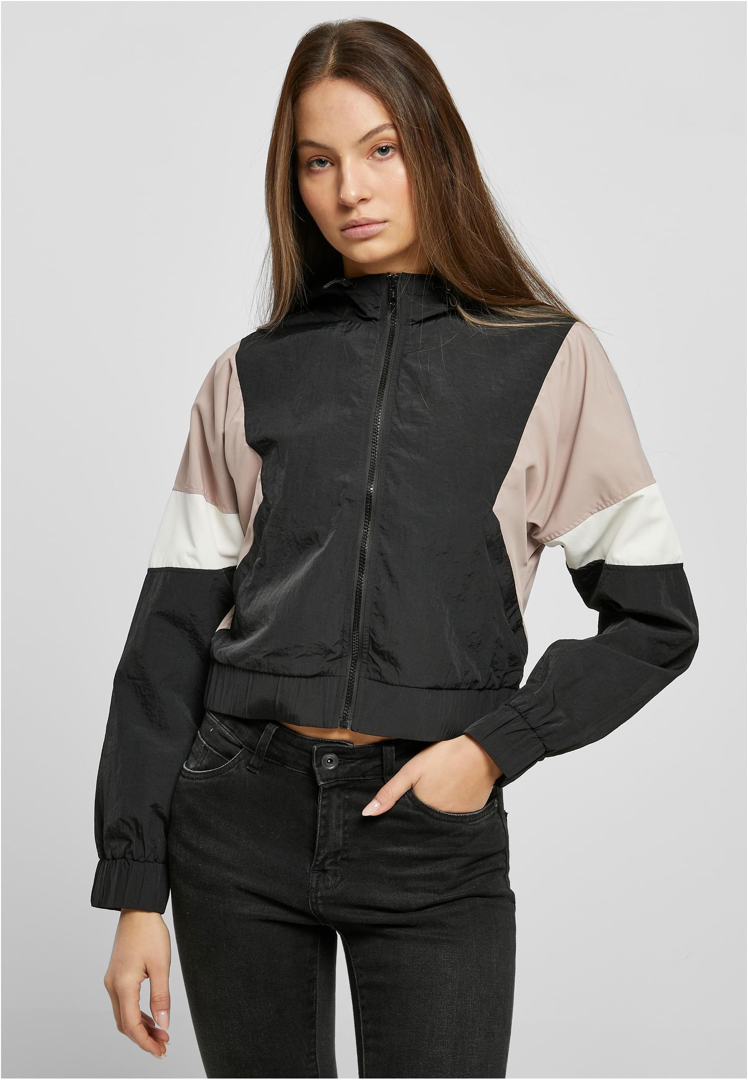 Ladies Short 3-Tone Crinkle Jacket | black/duskrose/whitesand