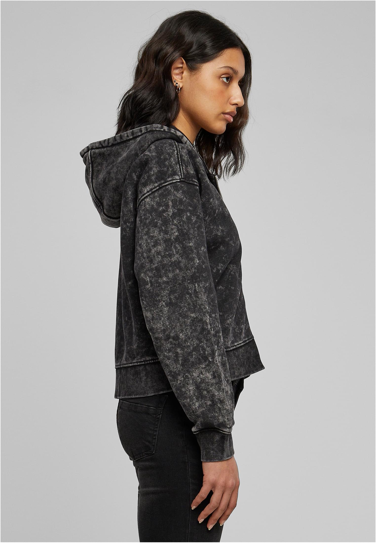 Ladies Short Oversized Towel Washed Zip Hoody | black