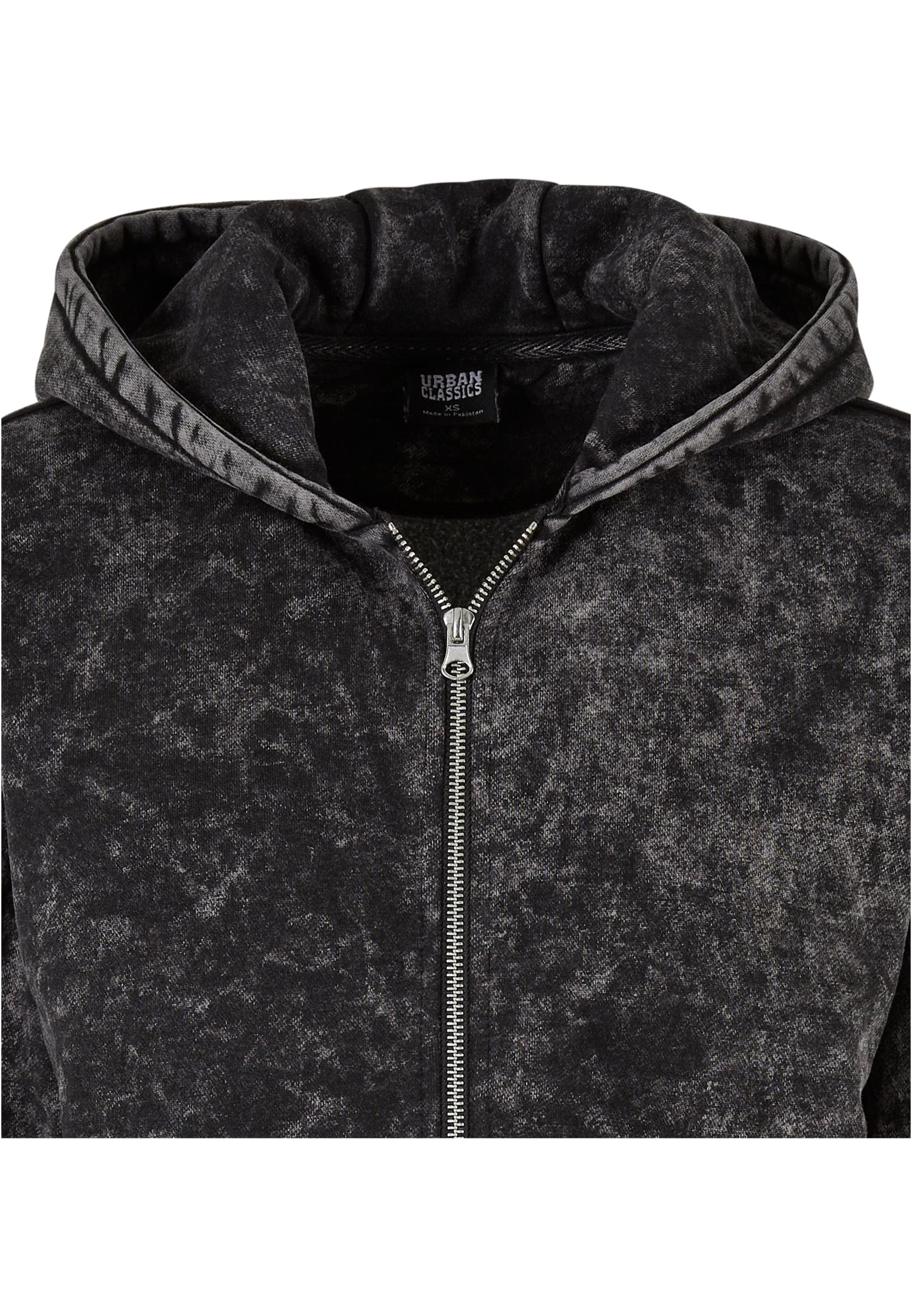 Ladies Short Oversized Towel Washed Zip Hoody | black