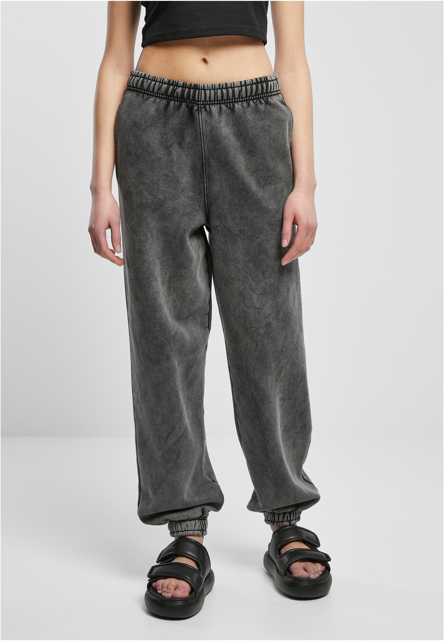 Ladies High Waist Stone Washed Sweat Pants | black