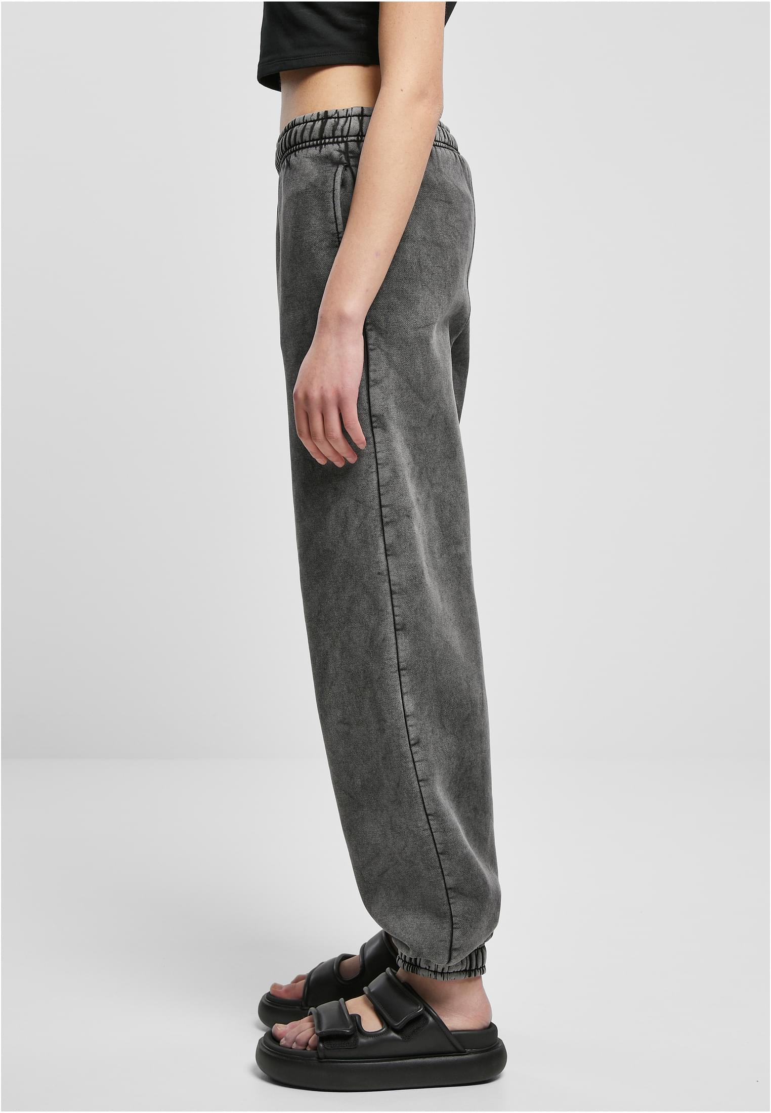 Ladies High Waist Stone Washed Sweat Pants | black