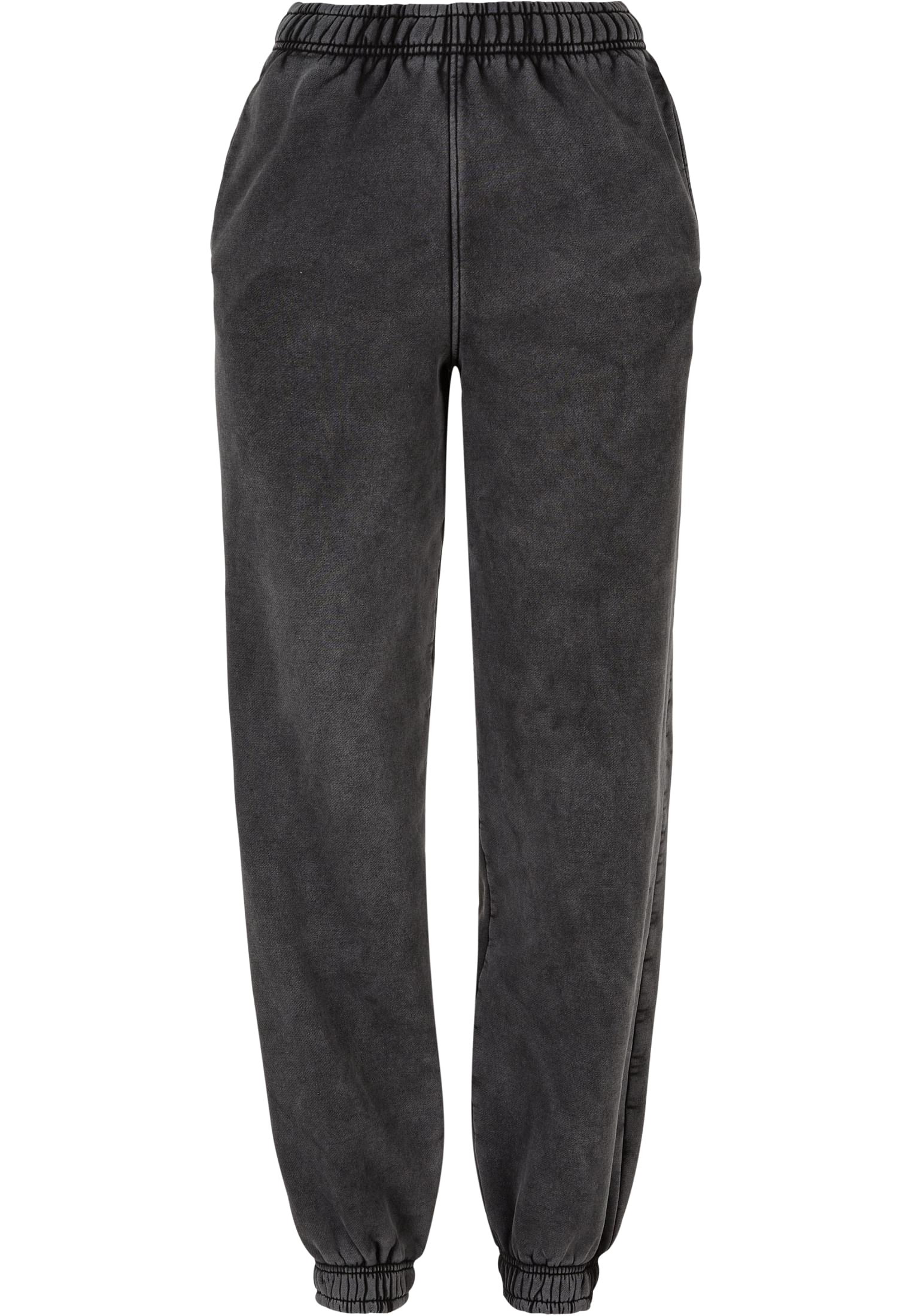 Ladies High Waist Stone Washed Sweat Pants | black