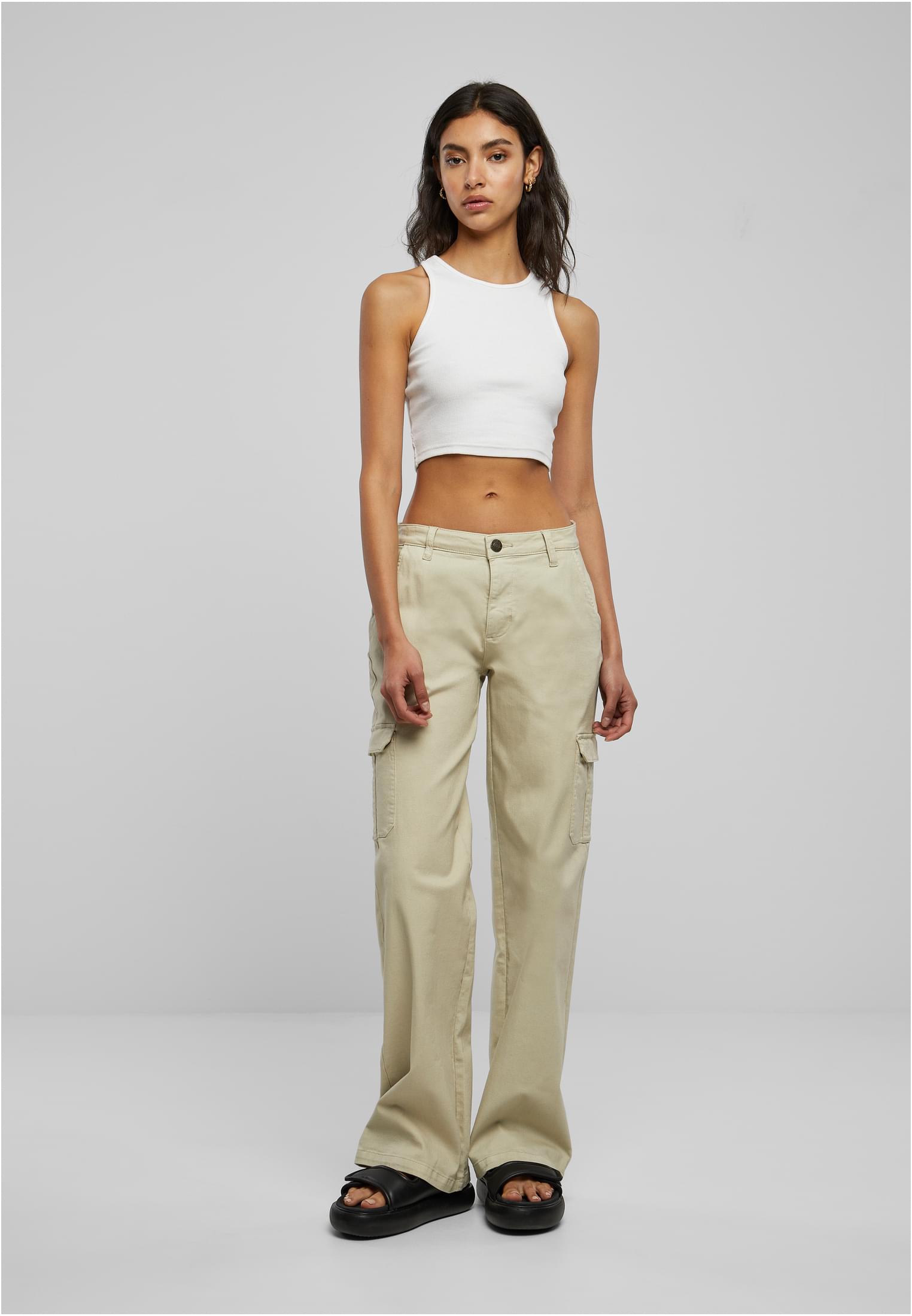 Ladies High Waist Straight Denim Cargo Pants | offwhite raw