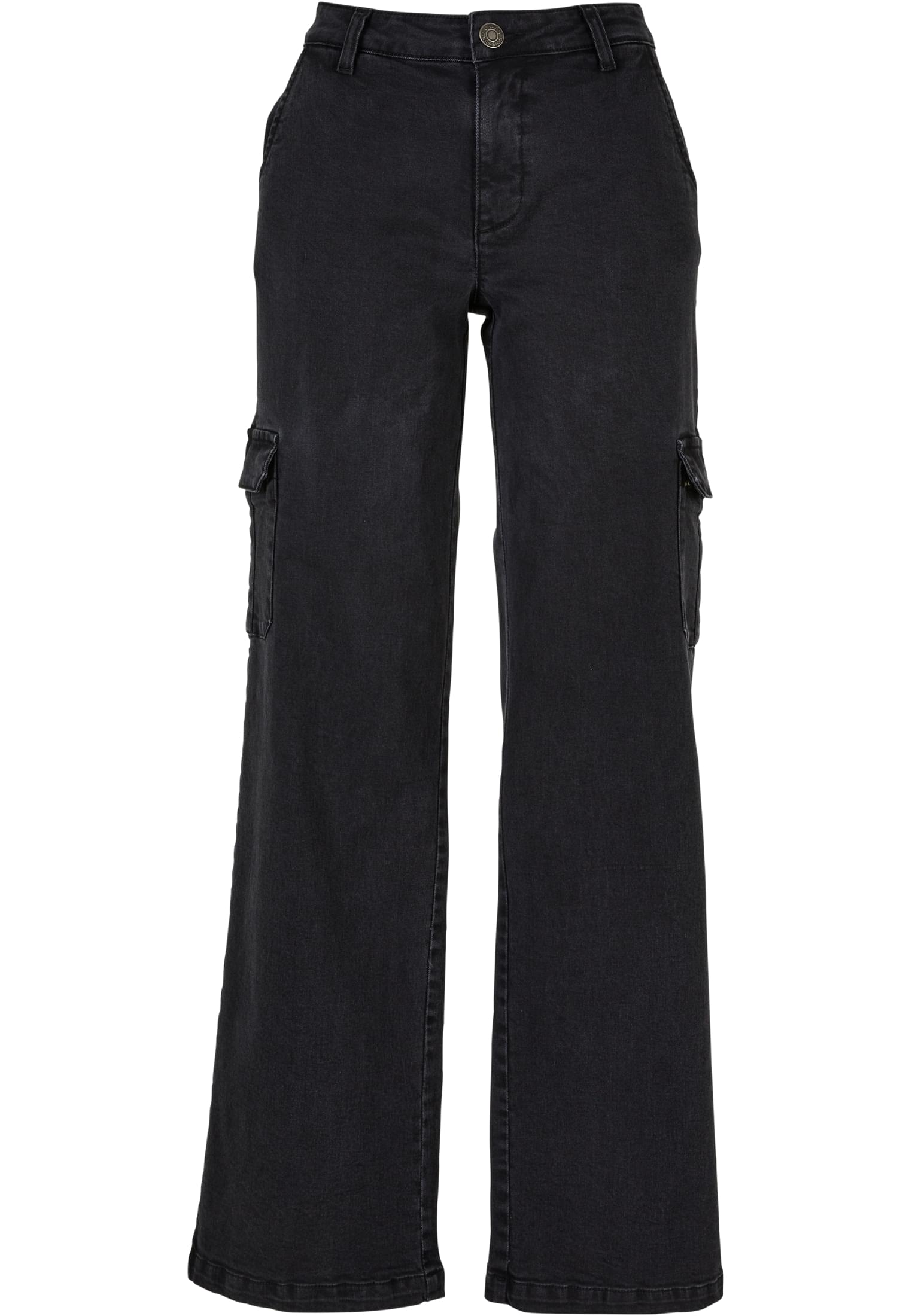 Ladies High Waist Straight Denim Cargo Pants | black washed