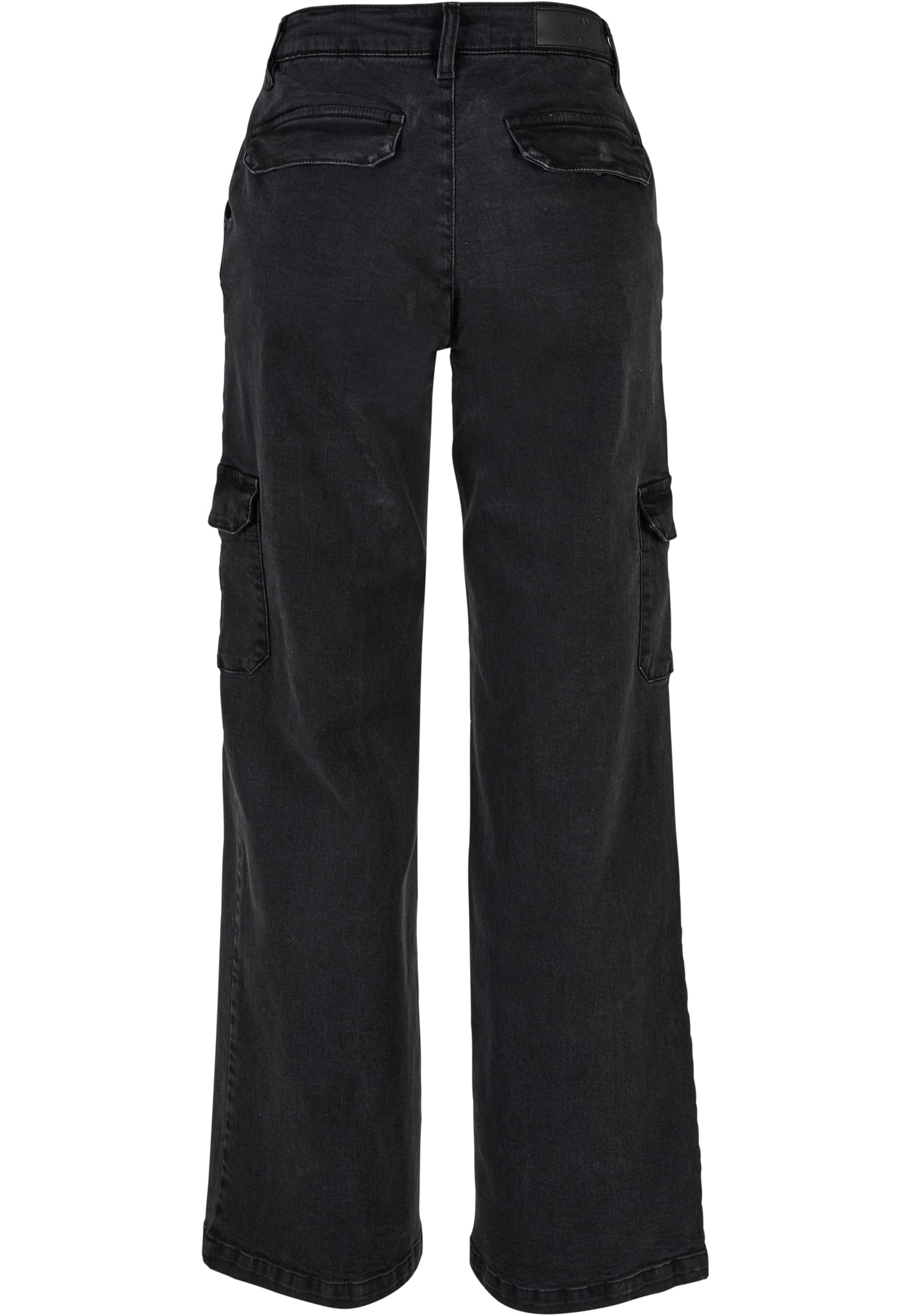 Ladies High Waist Straight Denim Cargo Pants | black washed