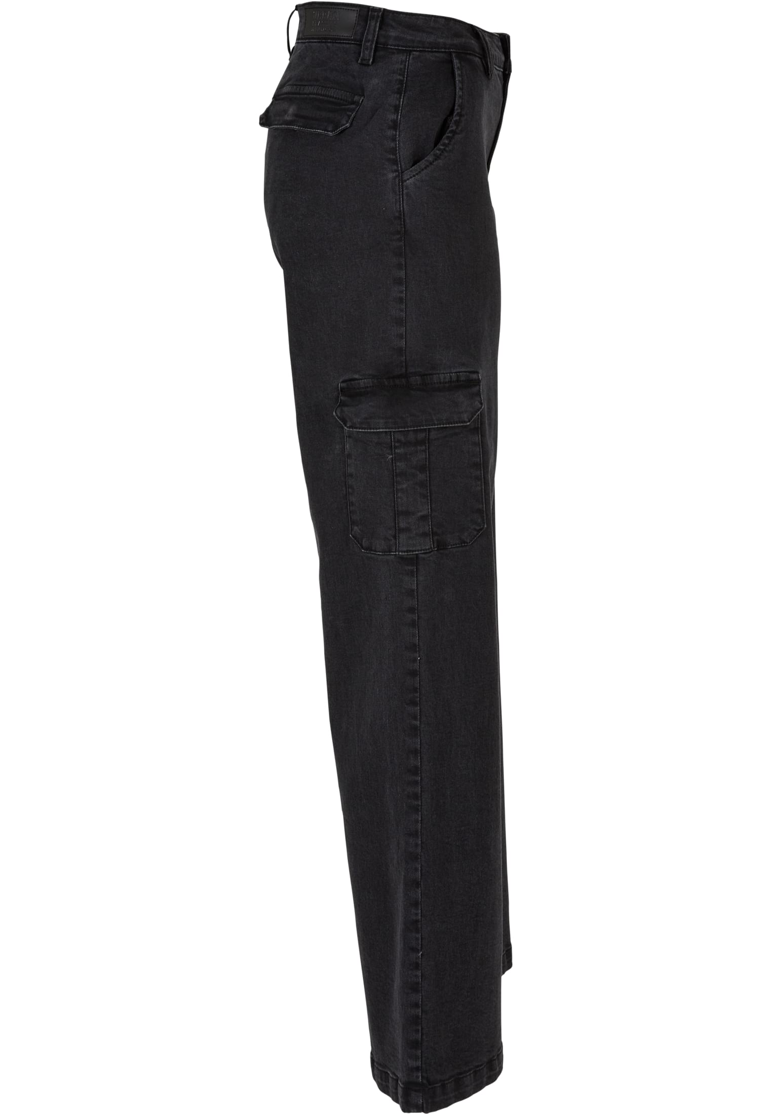 Ladies High Waist Straight Denim Cargo Pants | black washed