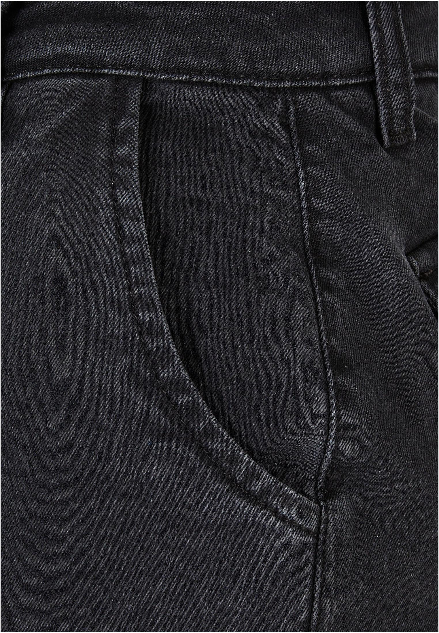 Ladies High Waist Straight Denim Cargo Pants | black washed