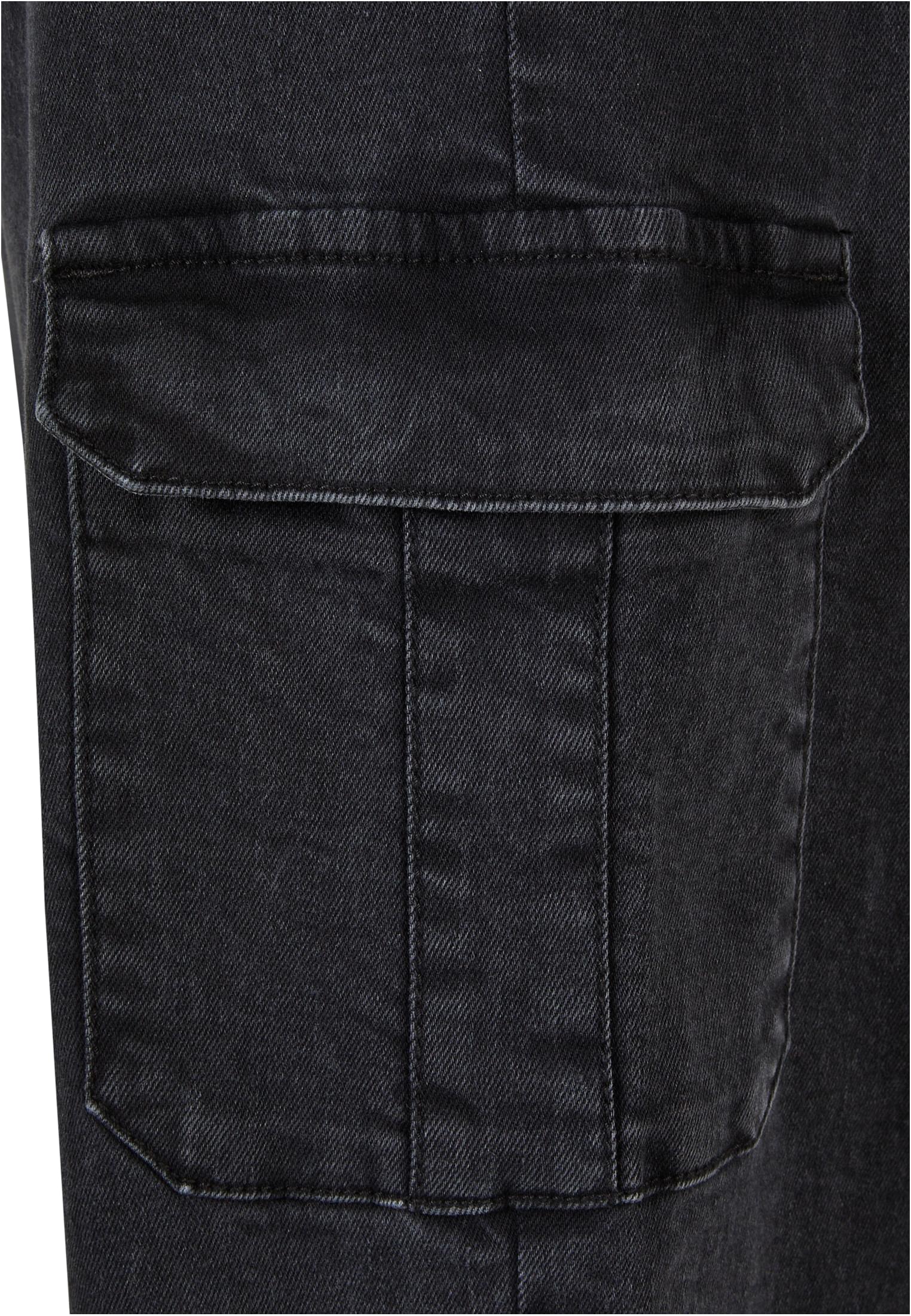 Ladies High Waist Straight Denim Cargo Pants | black washed